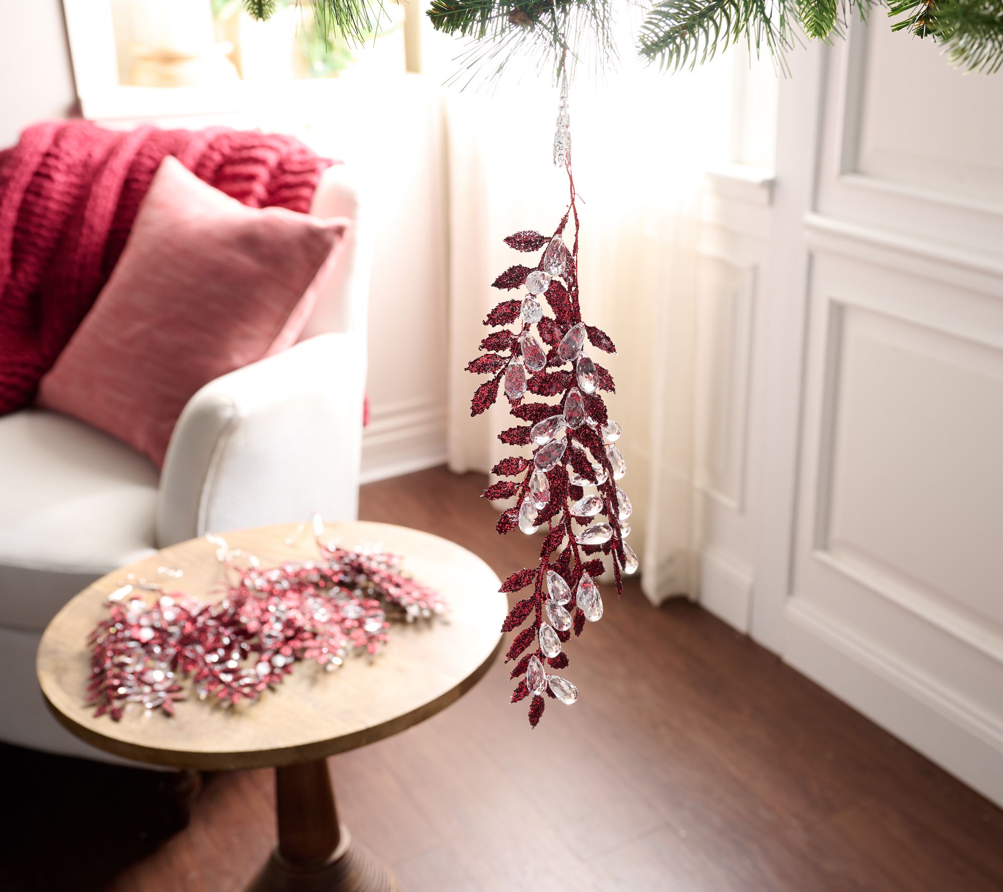 Set of 6 Glittered Leaf Stems with Faceted Accent by Valerie