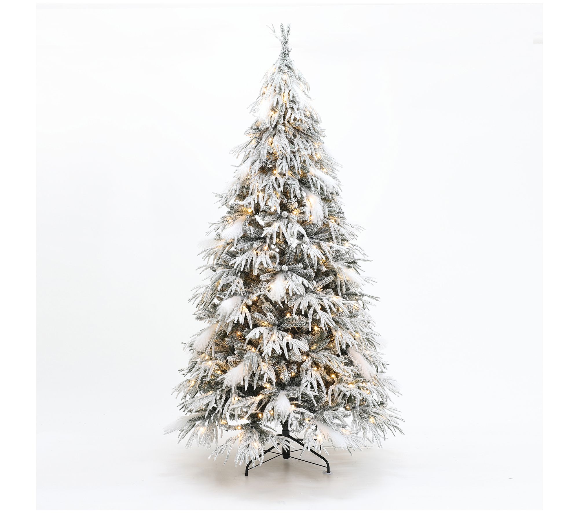 LuxenHome 7.5Ft Pre-Lit Flocked Slender Artificial Tree