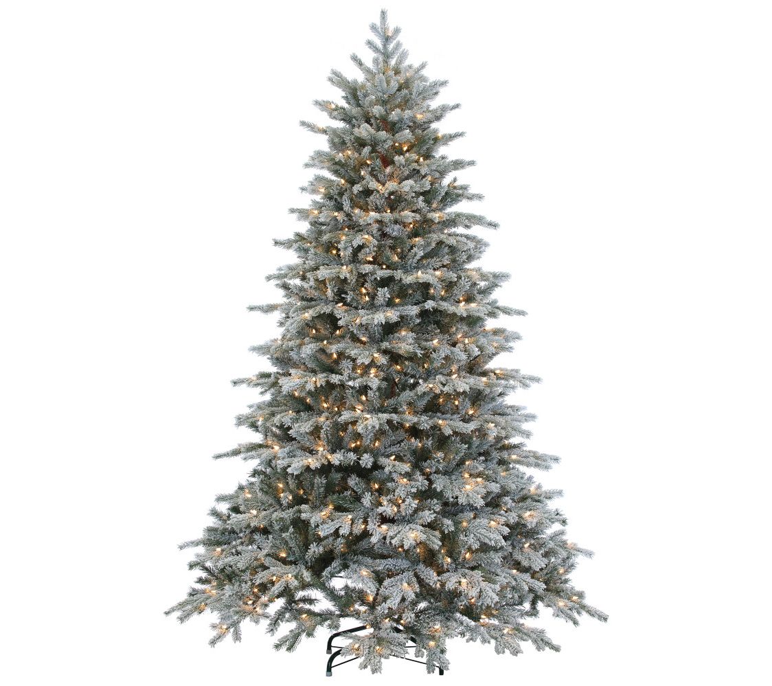 7.5ft Prelit Hi nged Natural Fl ocked Spruce by Sterling Co.