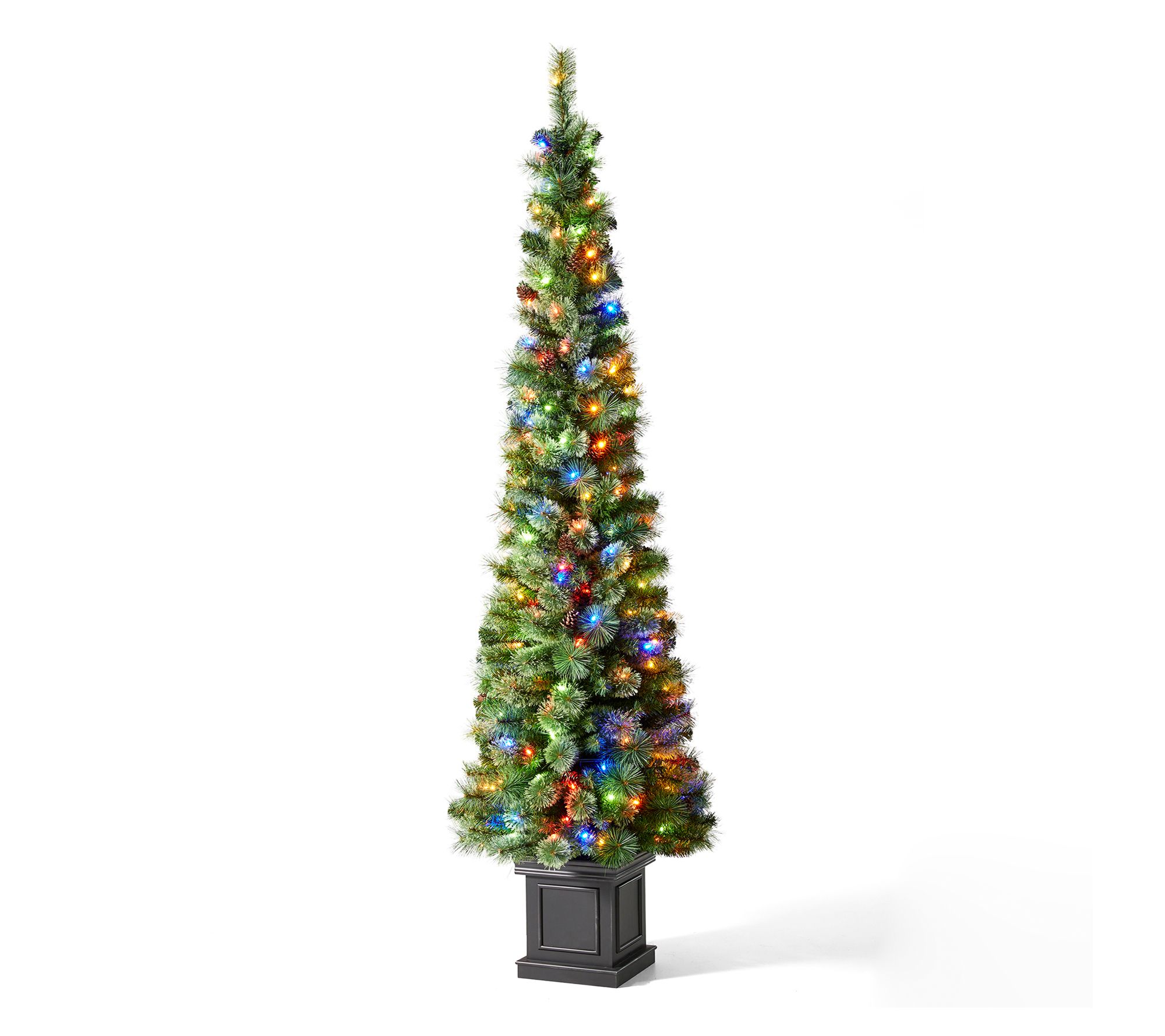Glitzhome 7' Pre-Lit Potted Pine Porch Faux Christmas Tree