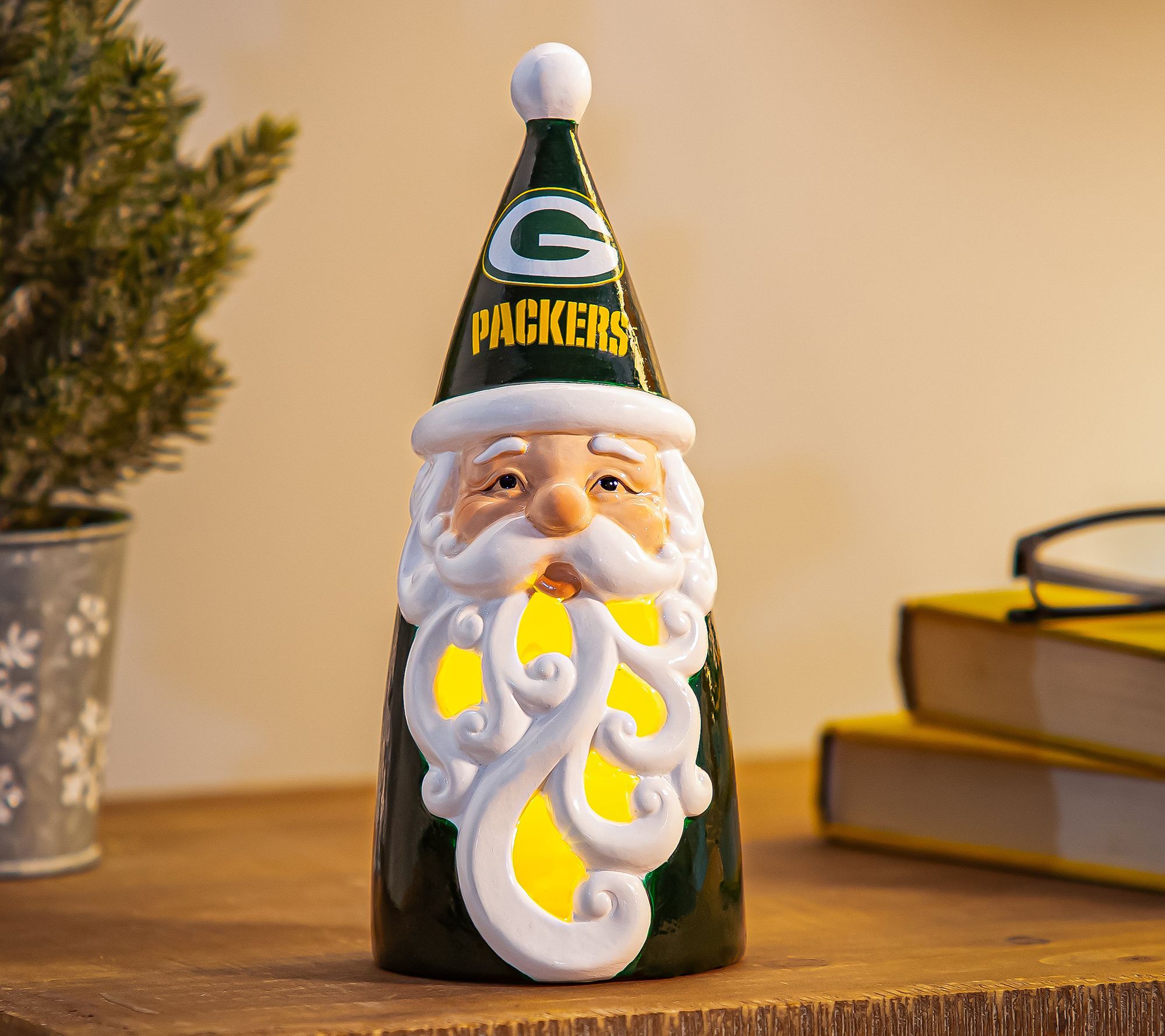 Evergreen 8" LED Santa Statuary with NFL Team L ogo
