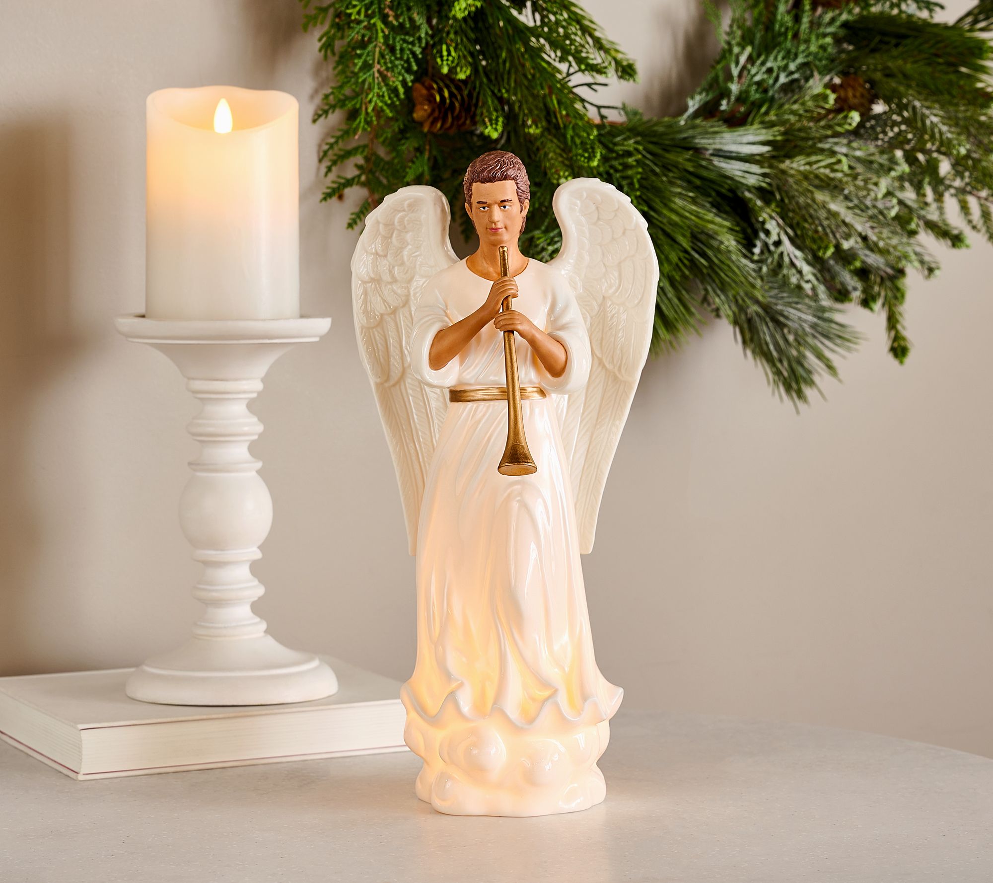 "As Is" 13" Illuminated Porcelain Male Angel by Valerie