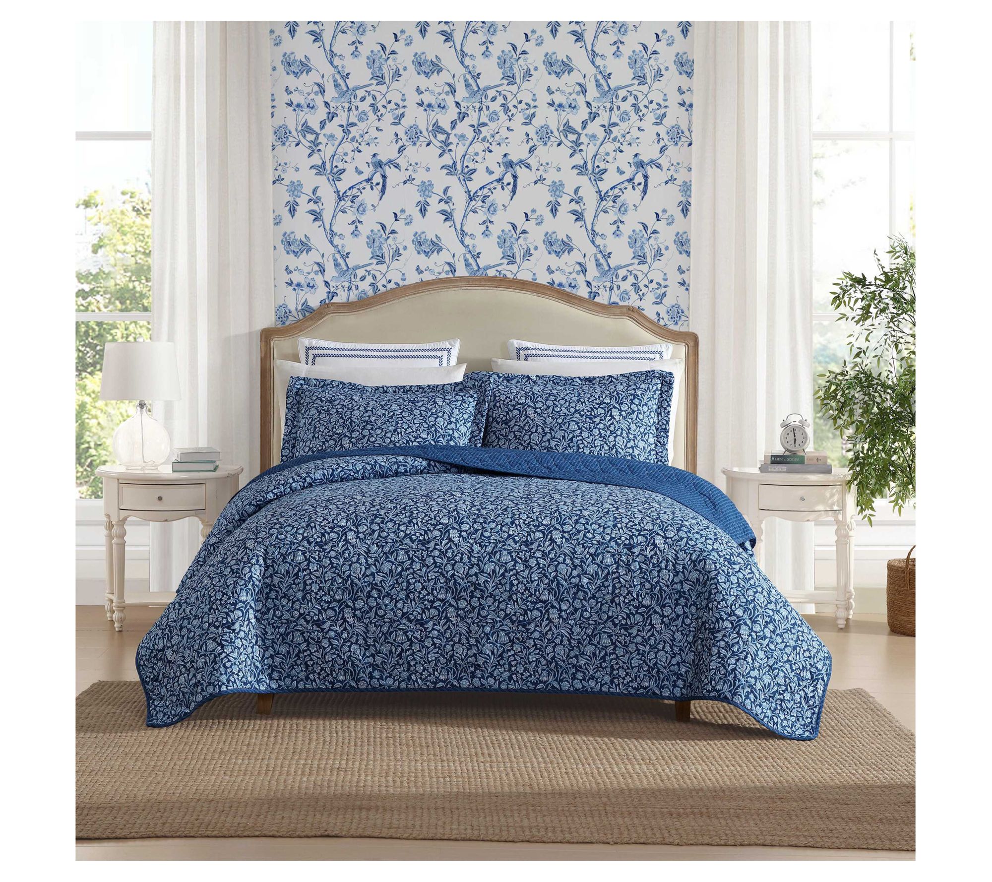 Laura Ashley Elaina Indigo Blue King Quilt ShamSet