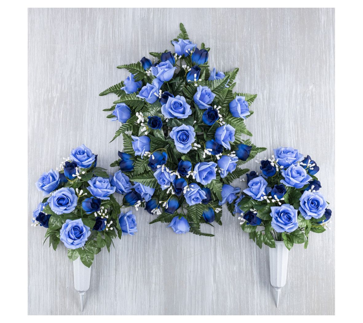 3 Piece Light Blue Memorial Rose Vase Set by Teters-USR