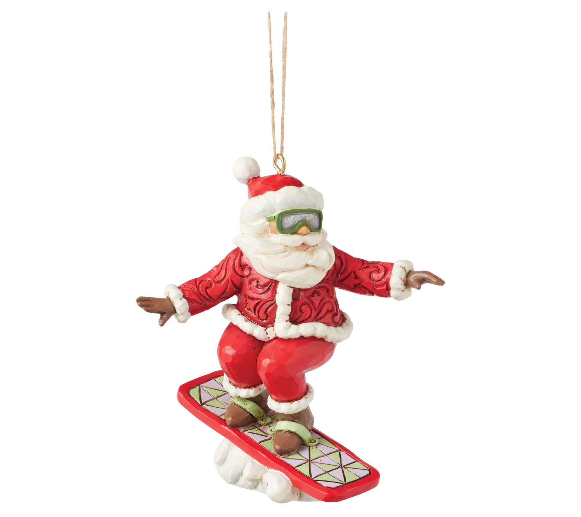 Jim Shore Heartwood Creek Snowboarding Santa Ornament 3.78in H