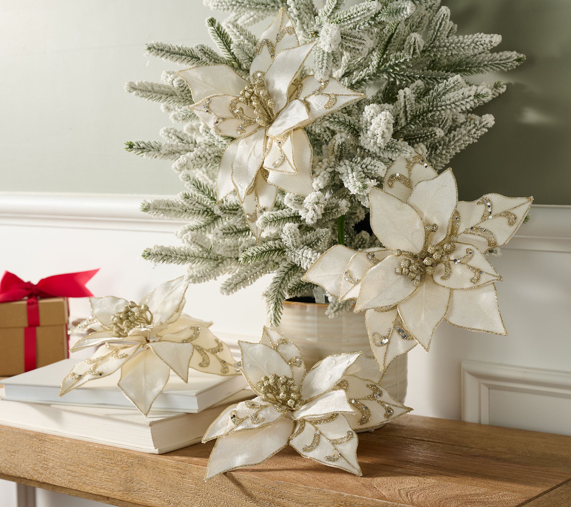 "As Is" Set of 4 Poinsettia Clips by Valerie