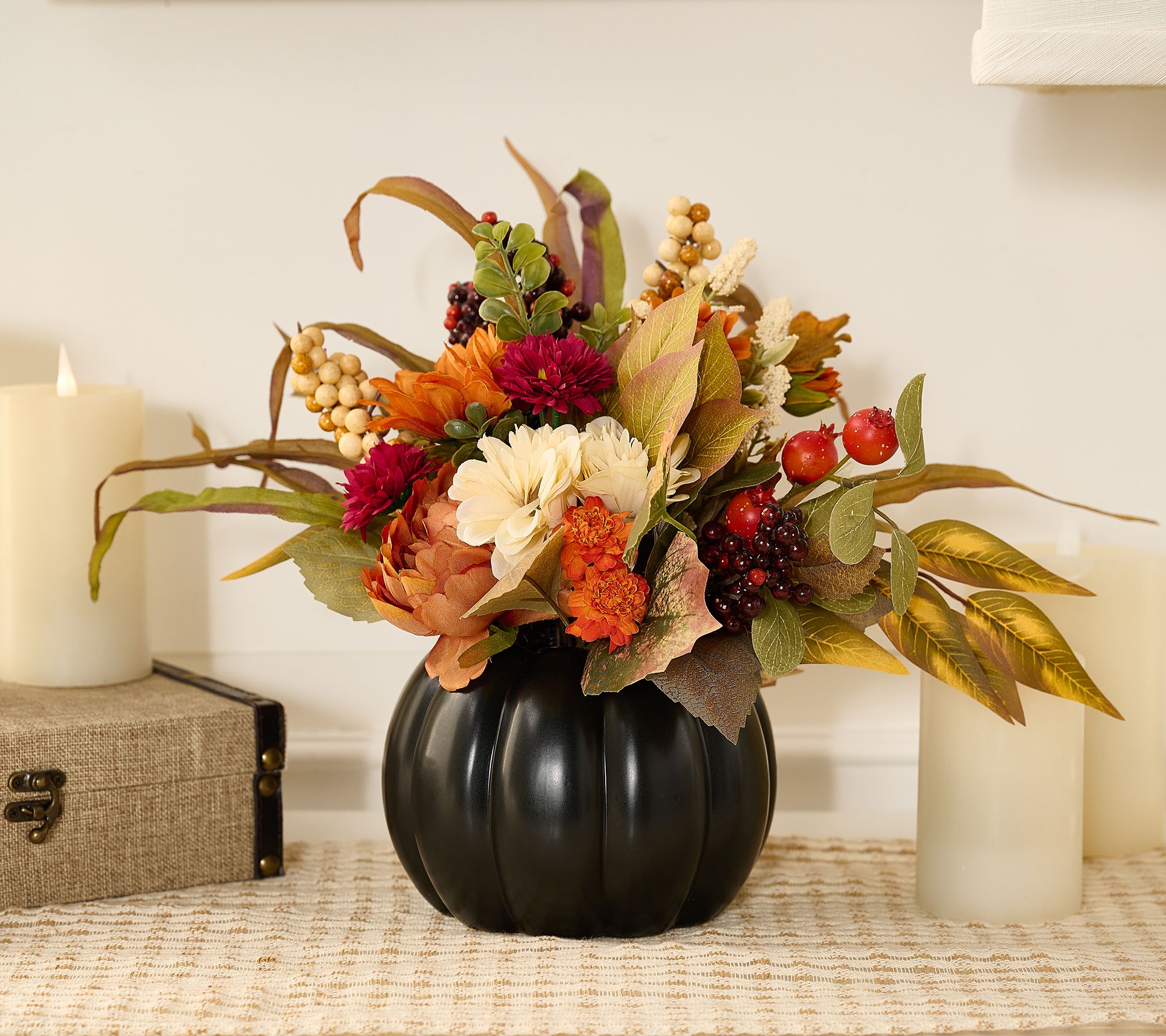 "As Is" Autumnal Floral Centerpiece in Pumpkin Pot by Valerie