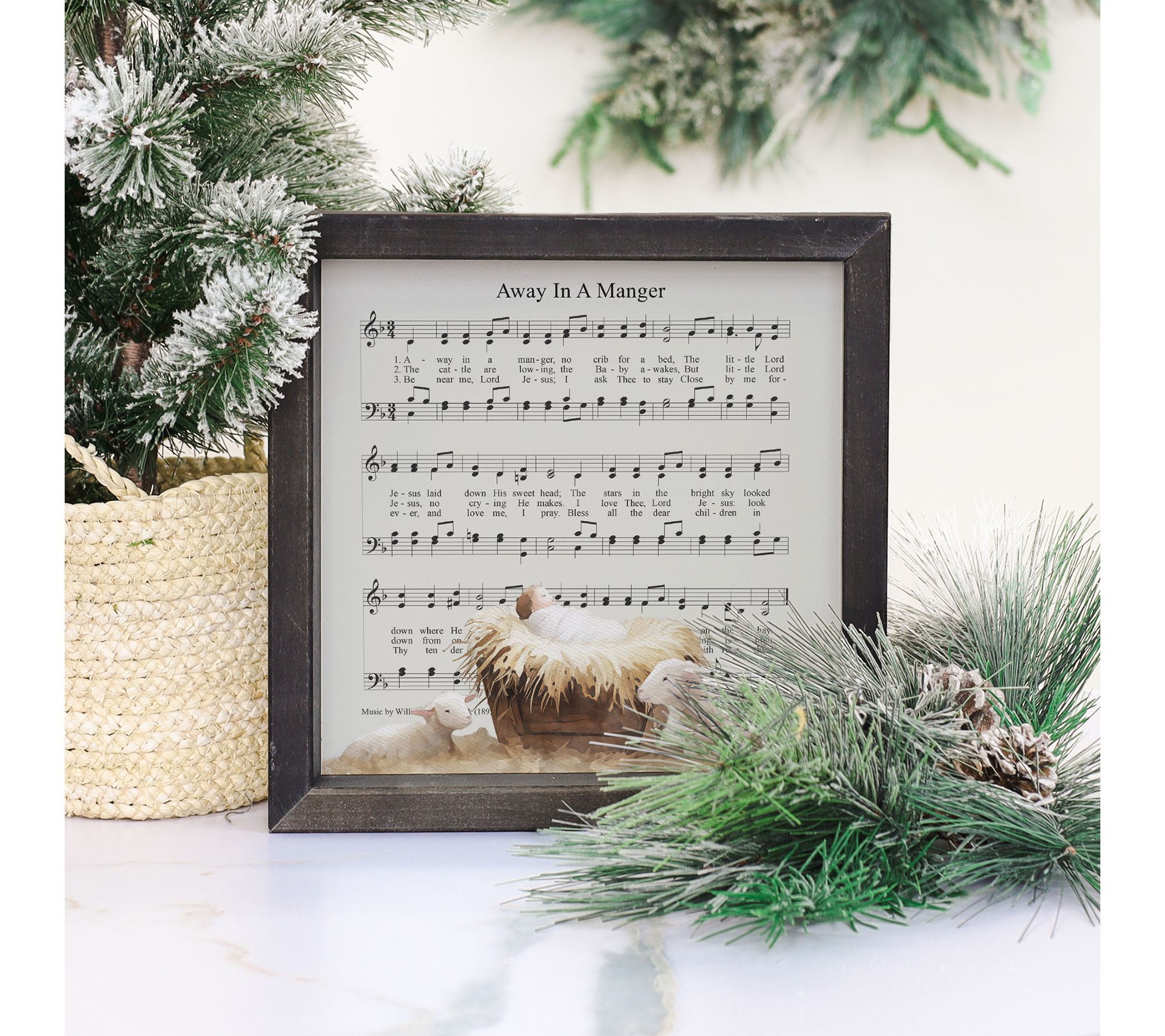 Sincere Surroundings 10" Away in a Manger Art Rustic Frame