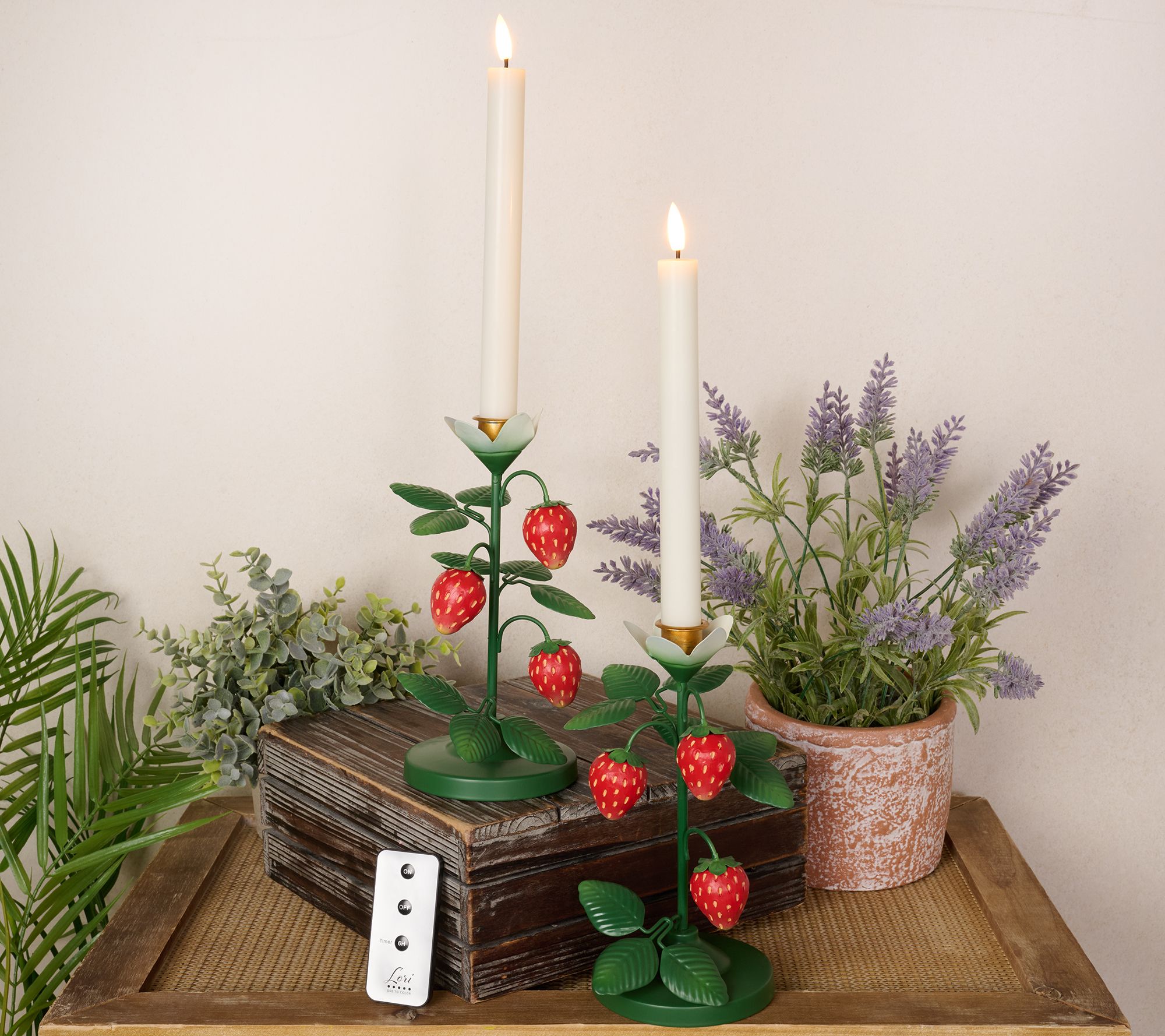 Home Reflections S/2 Metal Fruit Taper Holders w/ Flameless