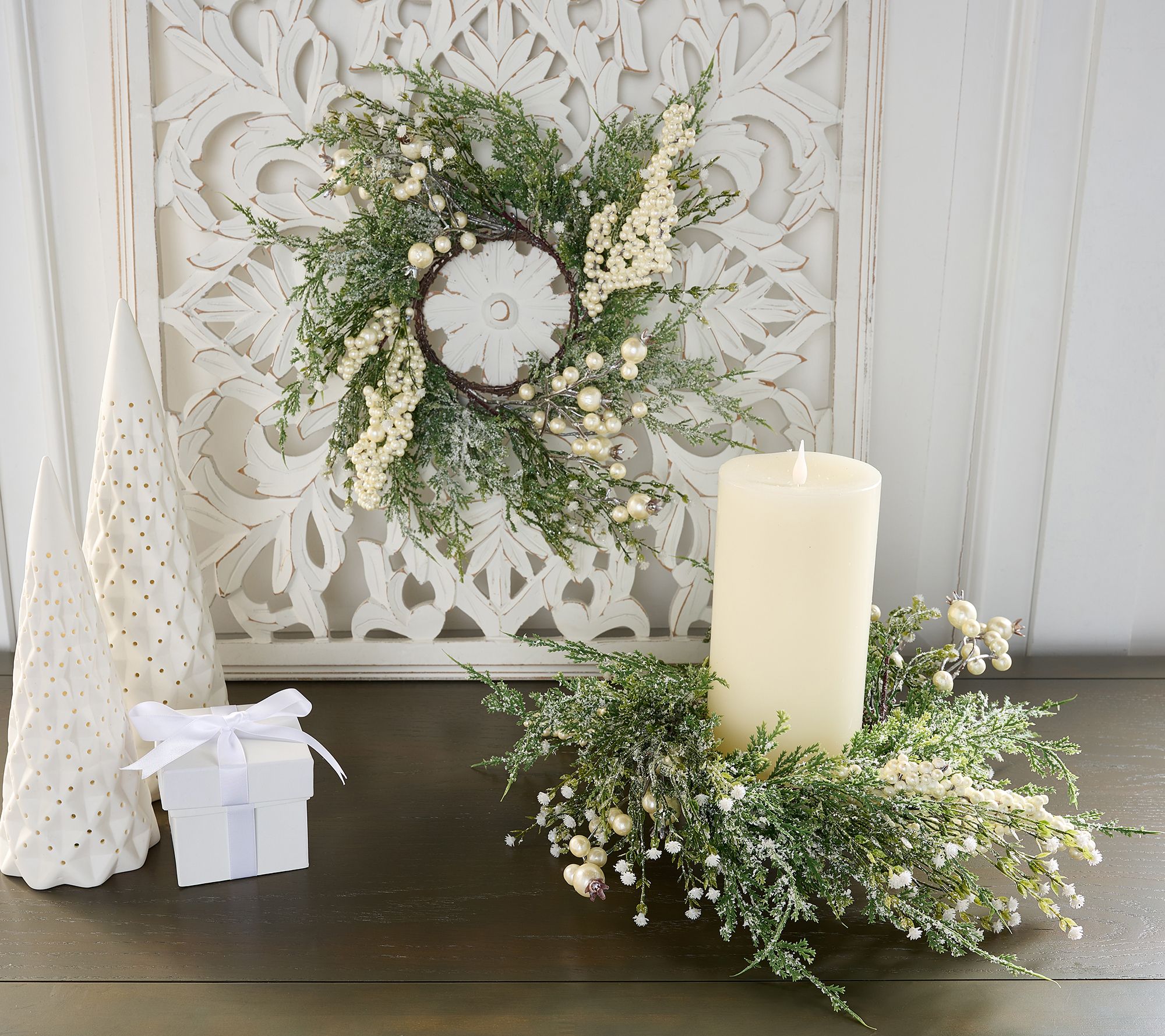 "As Is" Set of 2 Winter Frost Cedar & Berry Candle Rings by Valerie