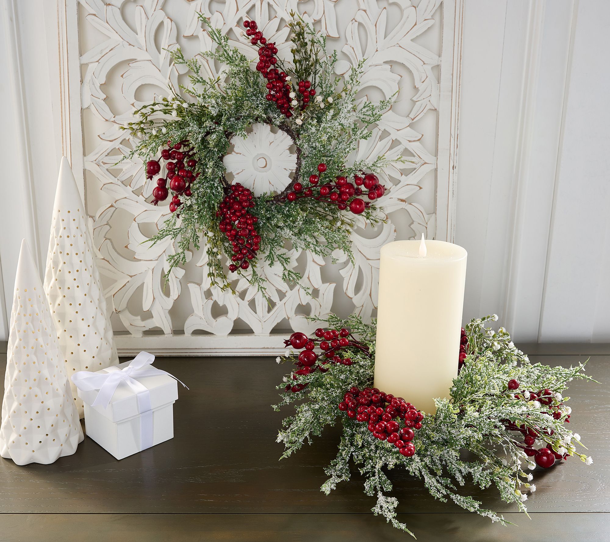 "As Is" Set of 2 Winter Frost Cedar & Berry Candle Rings by Valerie