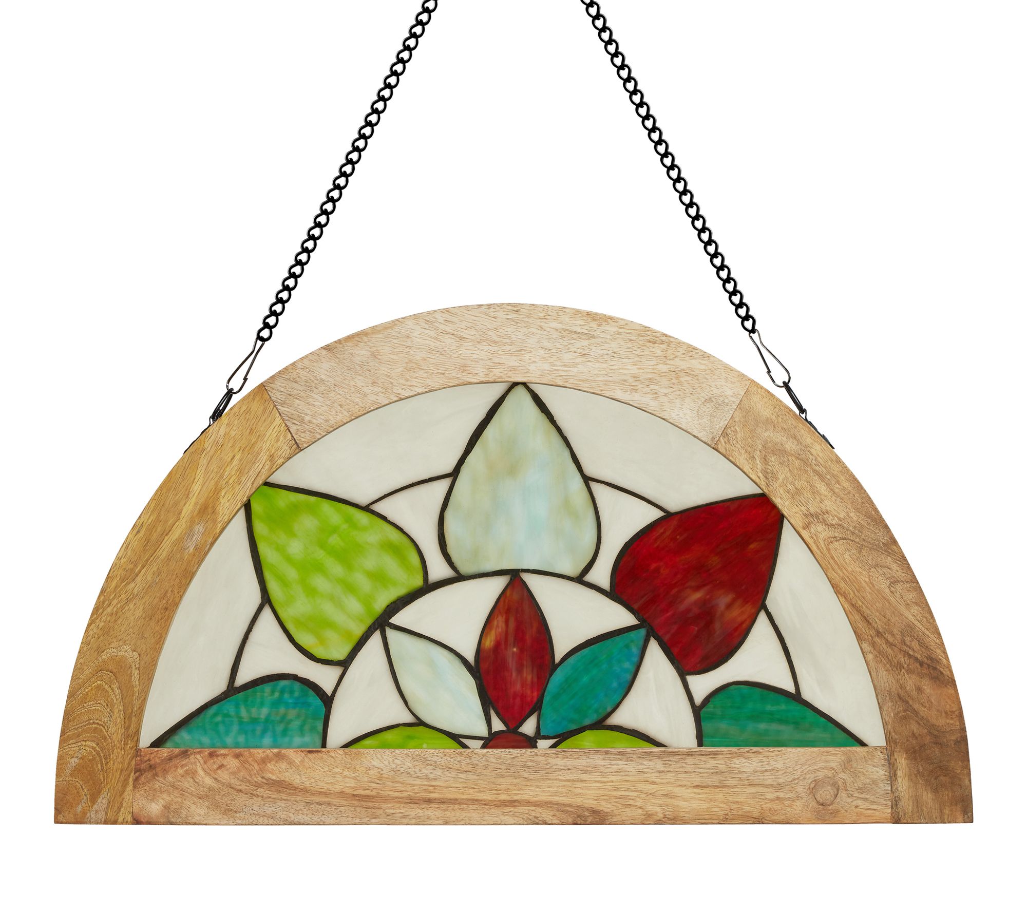 River of Goods 14"H Aqua Floral Stained Glass Window Panel