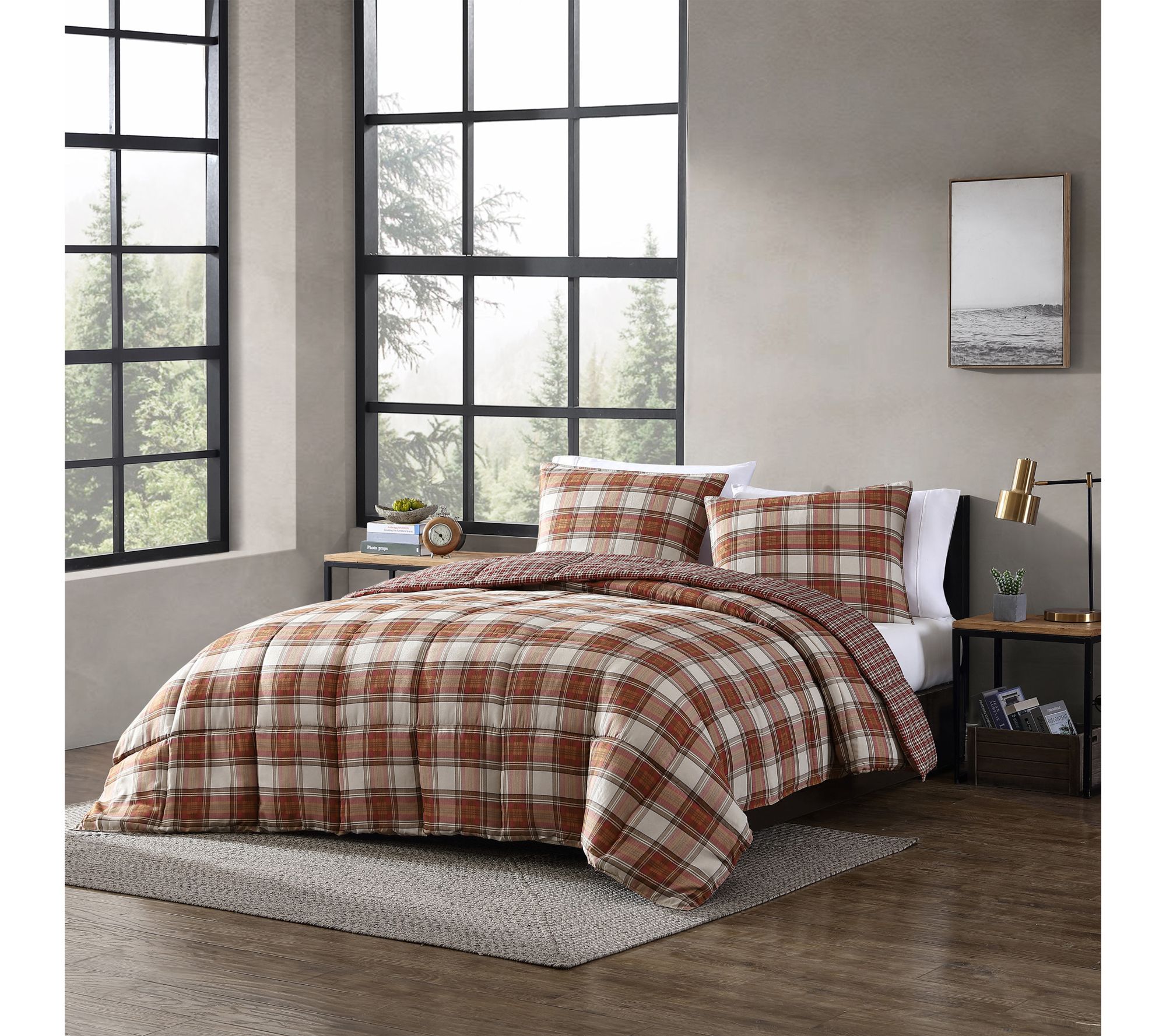 Eddie Bauer Edgewood Plaid Red Textured King Comforter Set