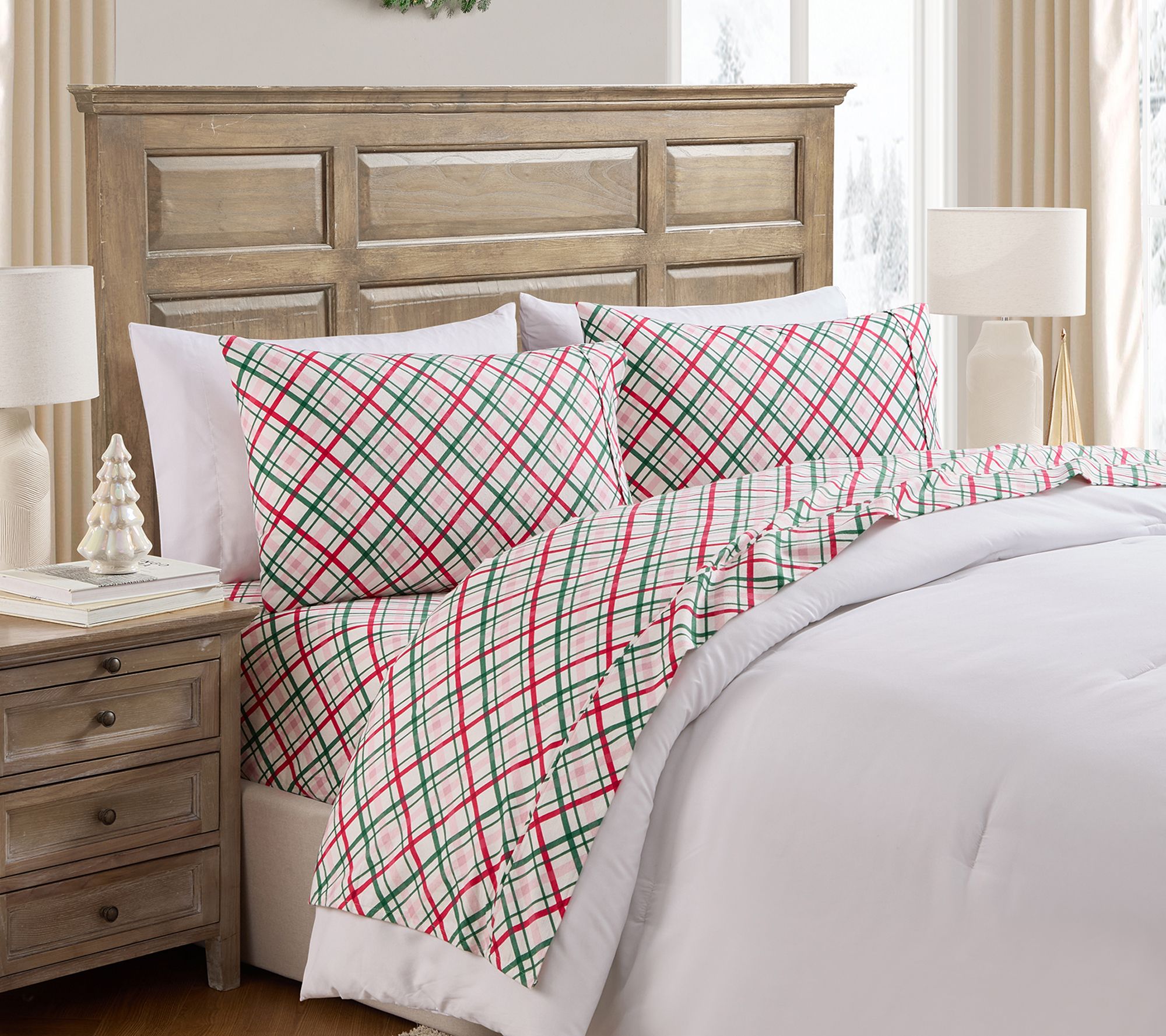 Hallmark Joy to the World Plaid Cotton Sheet Set, Queen