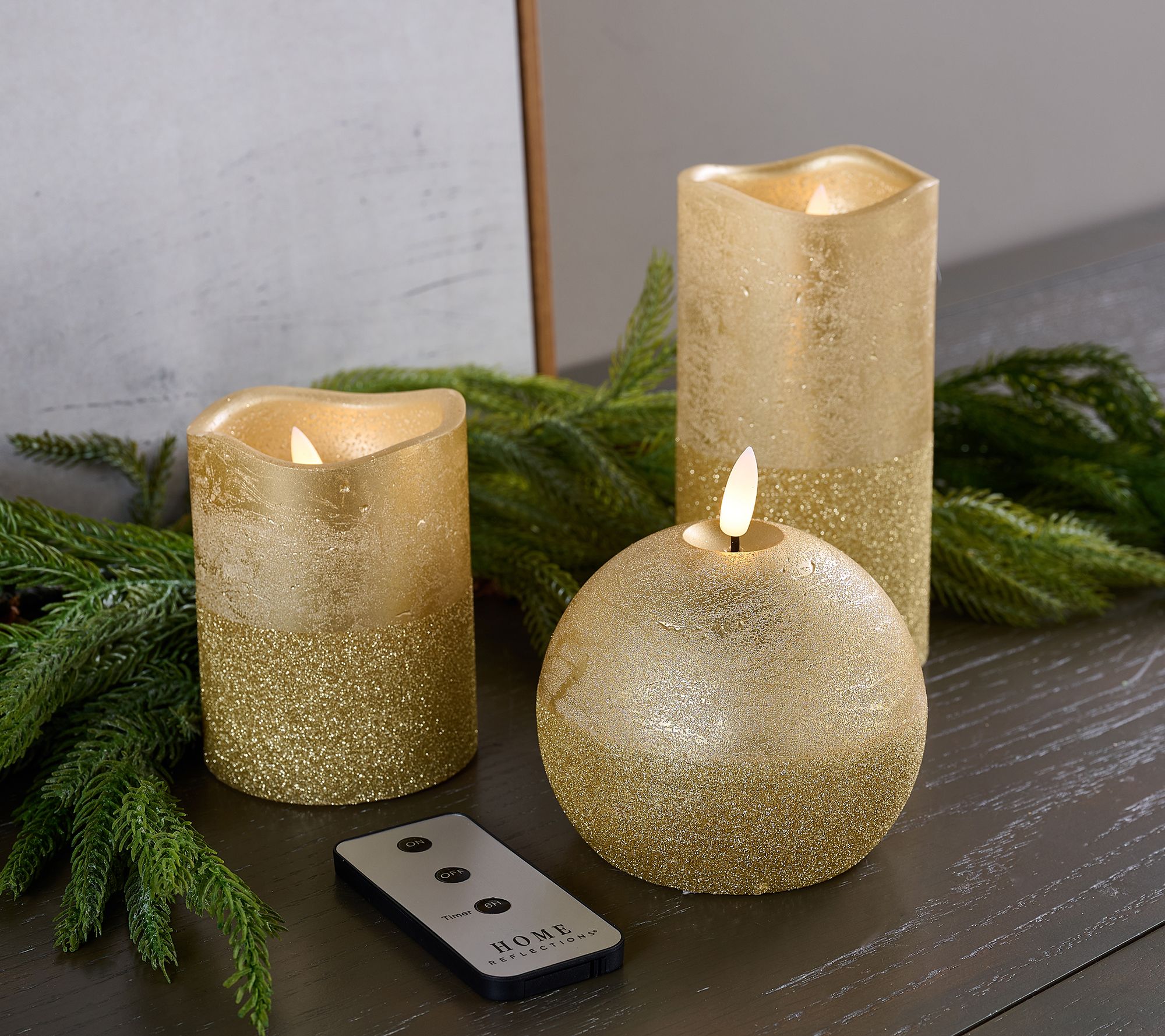"As Is" Home Reflections S/3 Flameless Pillar & Sphere Candle Set