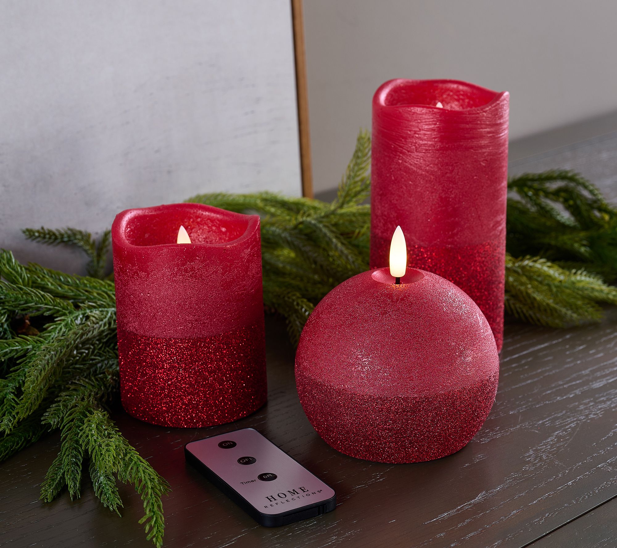 "As Is" Home Reflections S/3 Flameless Pillar & Sphere Candle Set