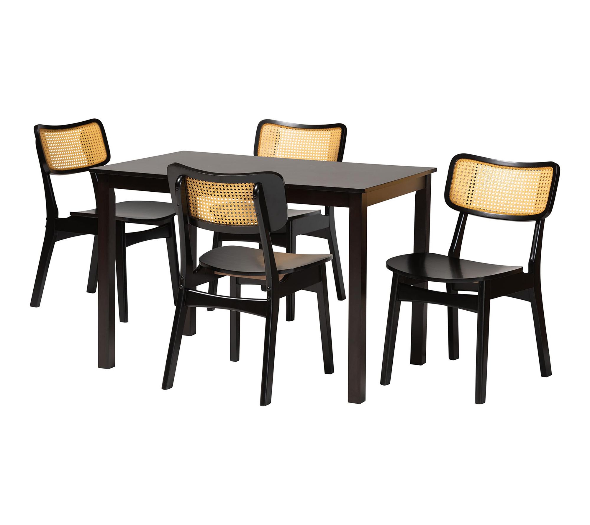 Baxton Studio Estera Wood and Rattan 5-Piece Dining Set