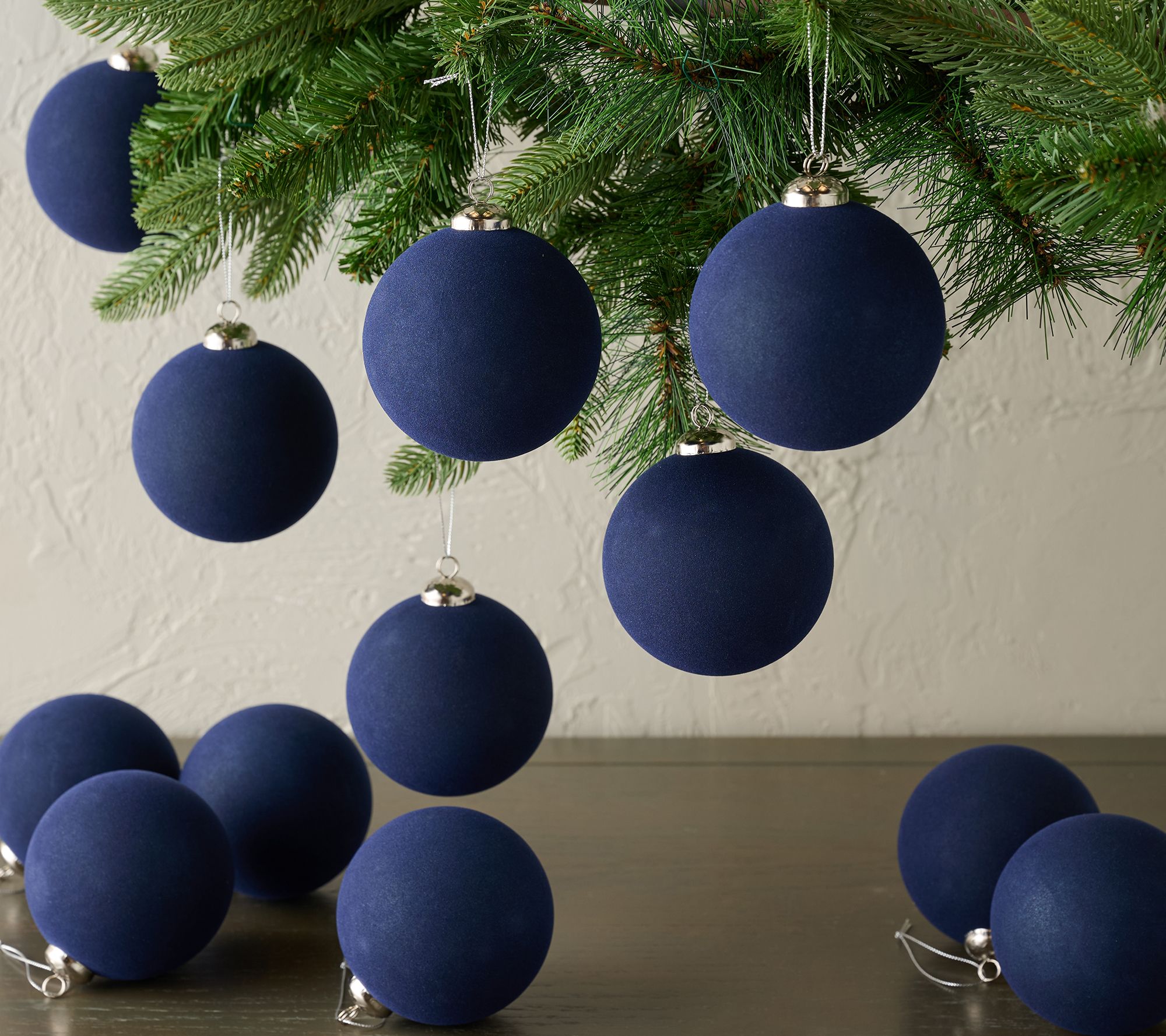 Set of 12 Flocked Ball Ornaments by Valerie