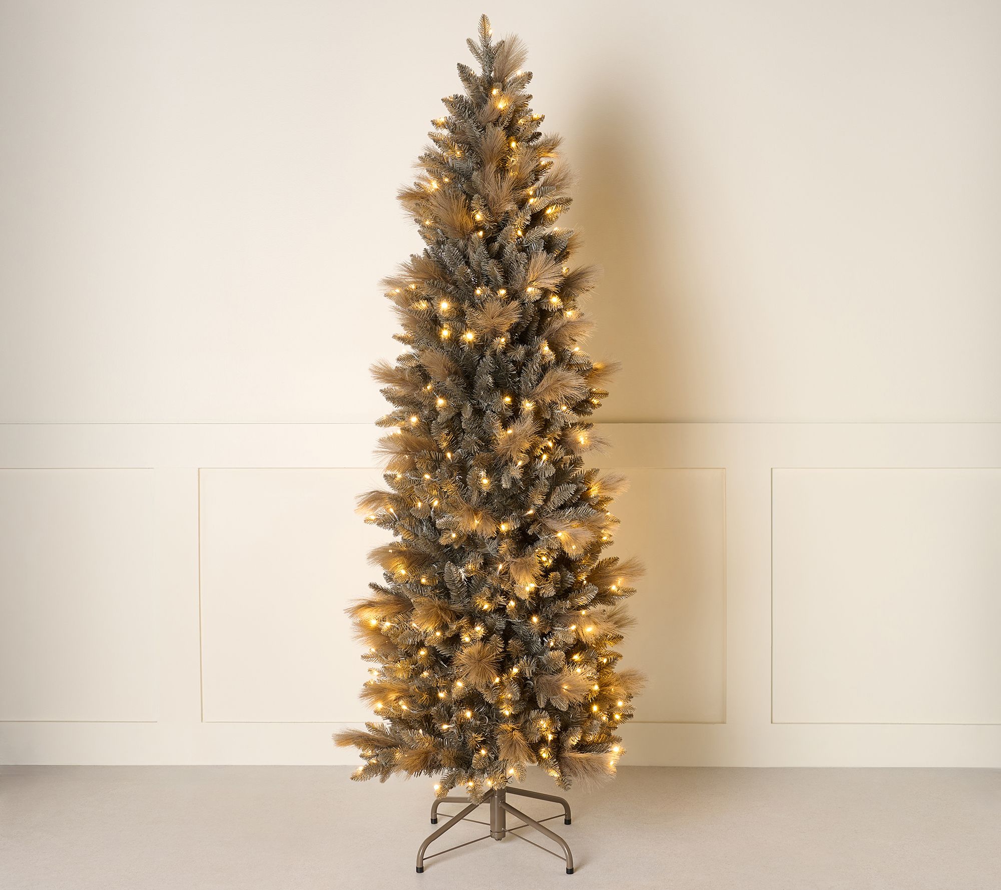 7' Illuminated Slim Tree with Pampas Accents by Kim Gravel