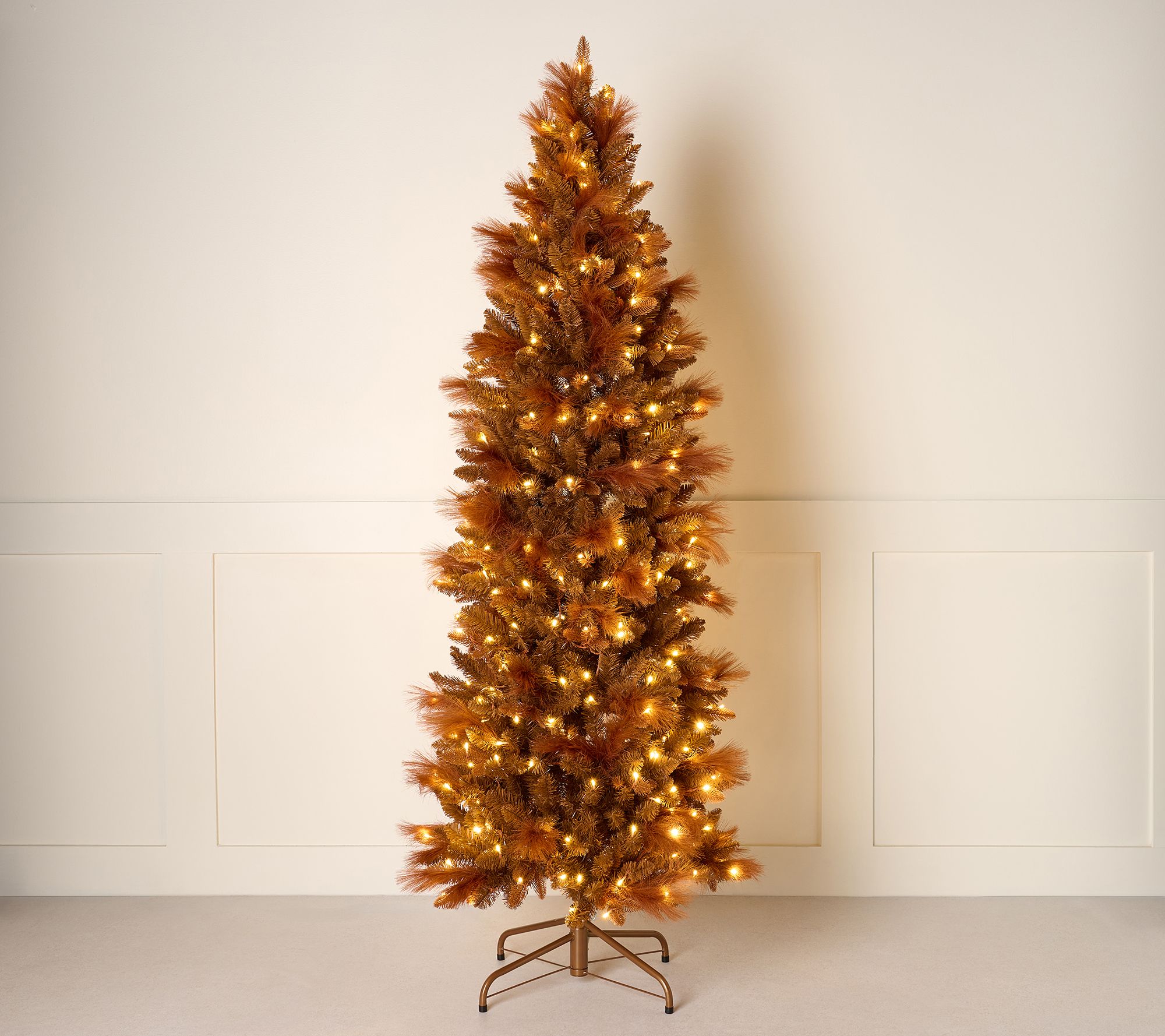 7' Illuminated Slim Tree with Pampas Accents by Kim Gravel