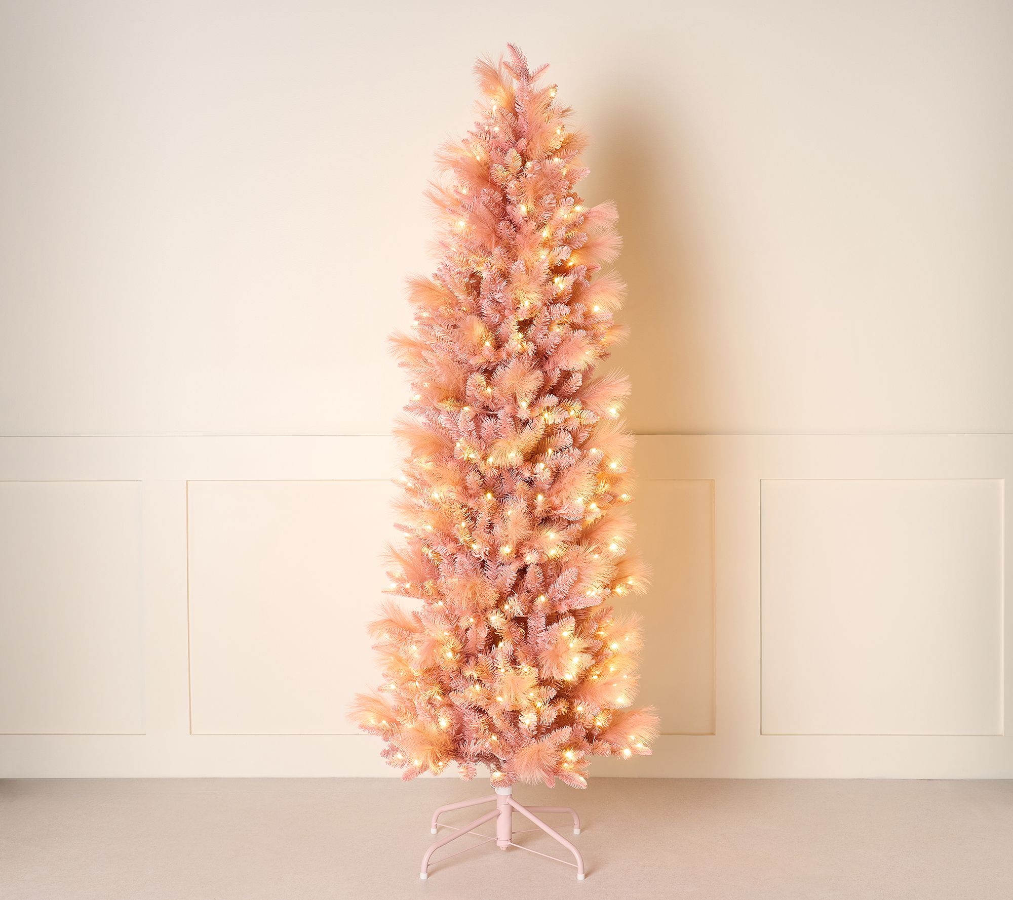 7' Illuminated Slim Tree with Pampas Accents by Kim Gravel