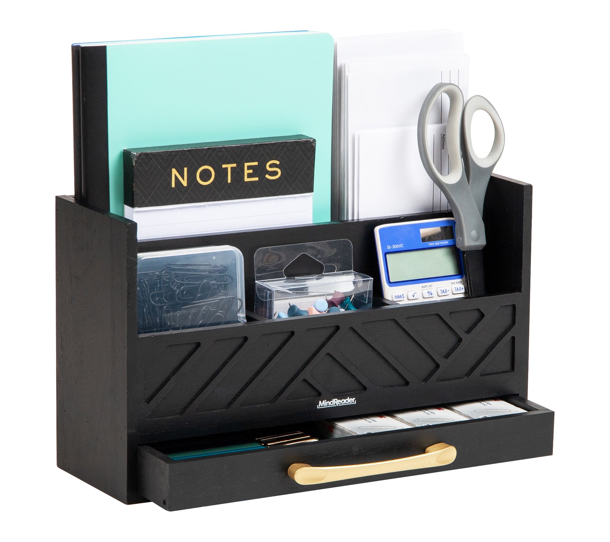 Mind Reader 5-Compartment Desktop Organizer, Rustic Wooden