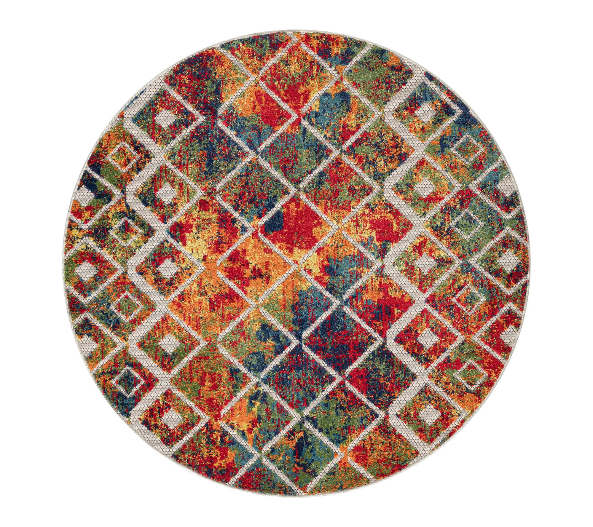 Ox Bay Multi Eclectic Geometric Outdoor Area Rug, 7'6" Round