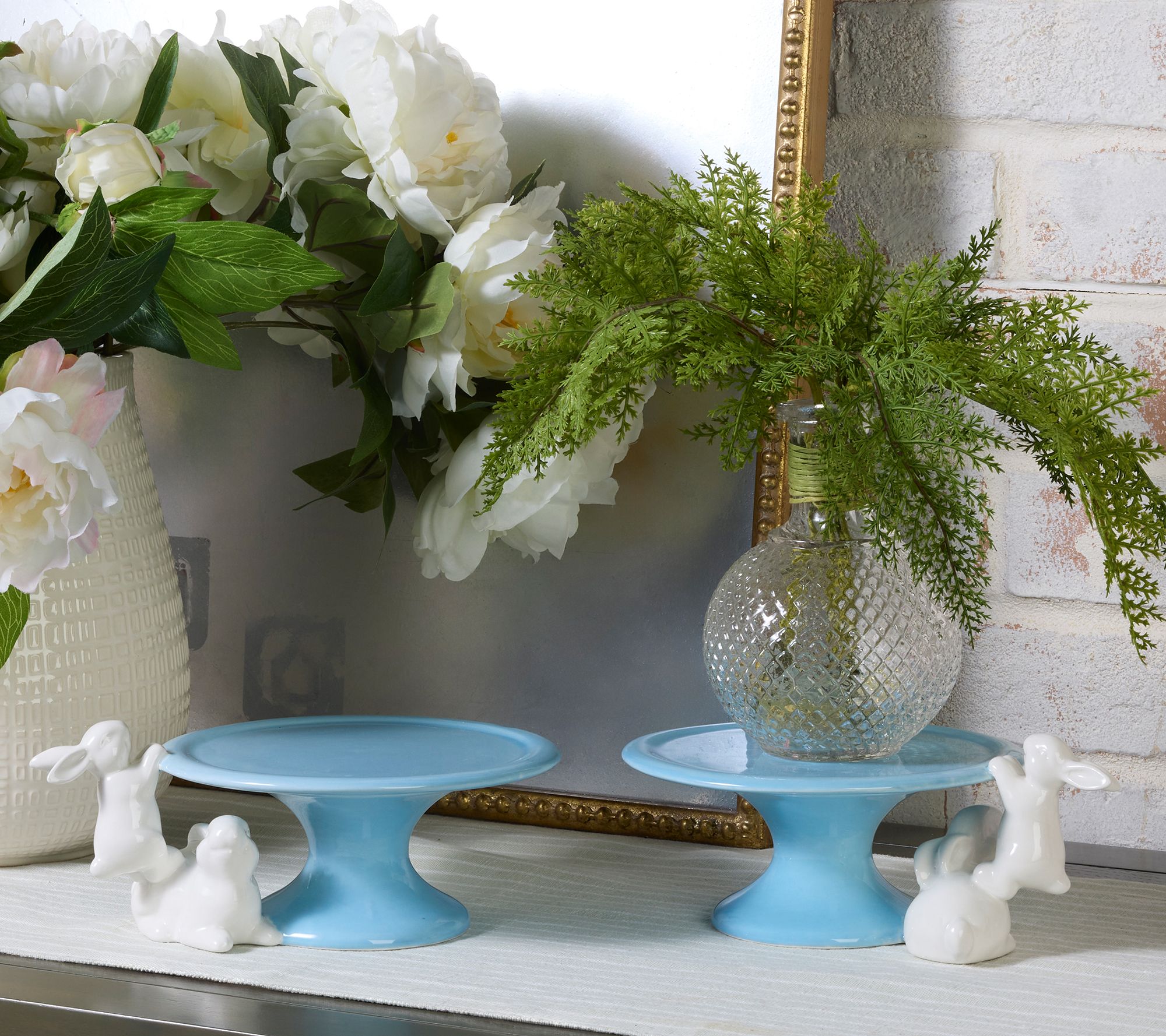 "As Is" Set/2 Ceramic Lifts with Playing Bunnies by Valerie