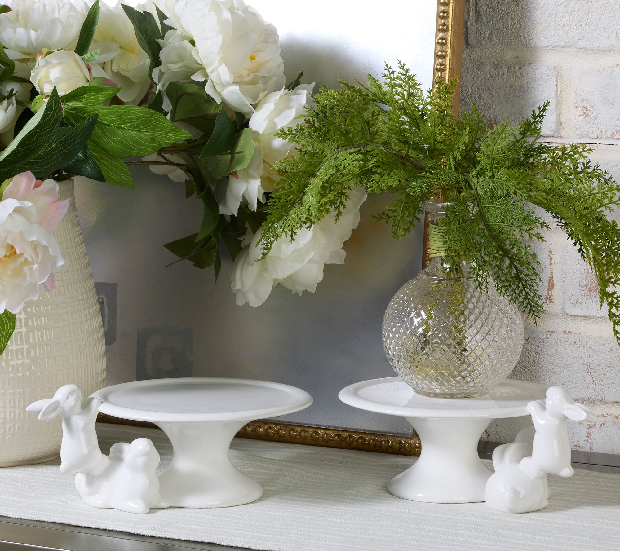 "As Is" Set/2 Ceramic Lifts with Playing Bunnies by Valerie