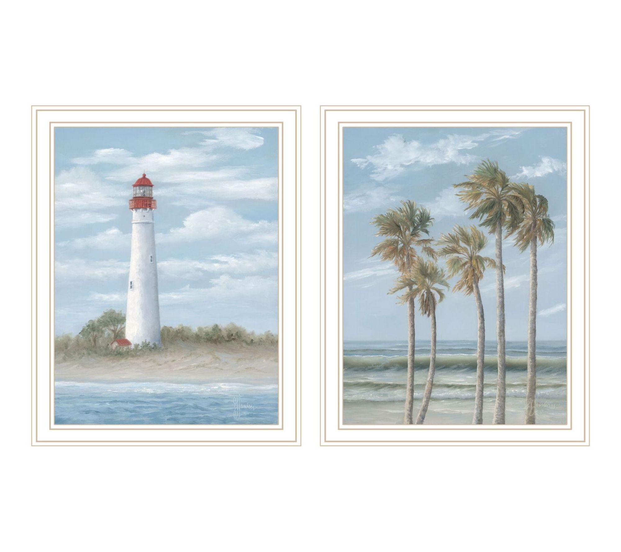 HomeRoots Set of Two Cape May Lighthouse Palm White Art