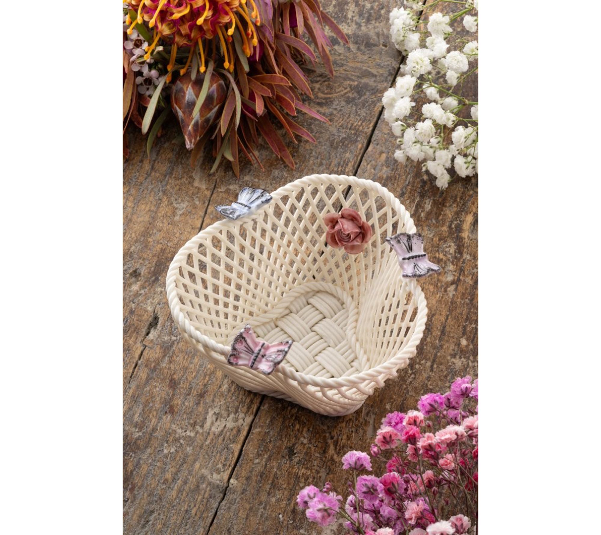 Belleek Pottery Pastel Butterfly Basket