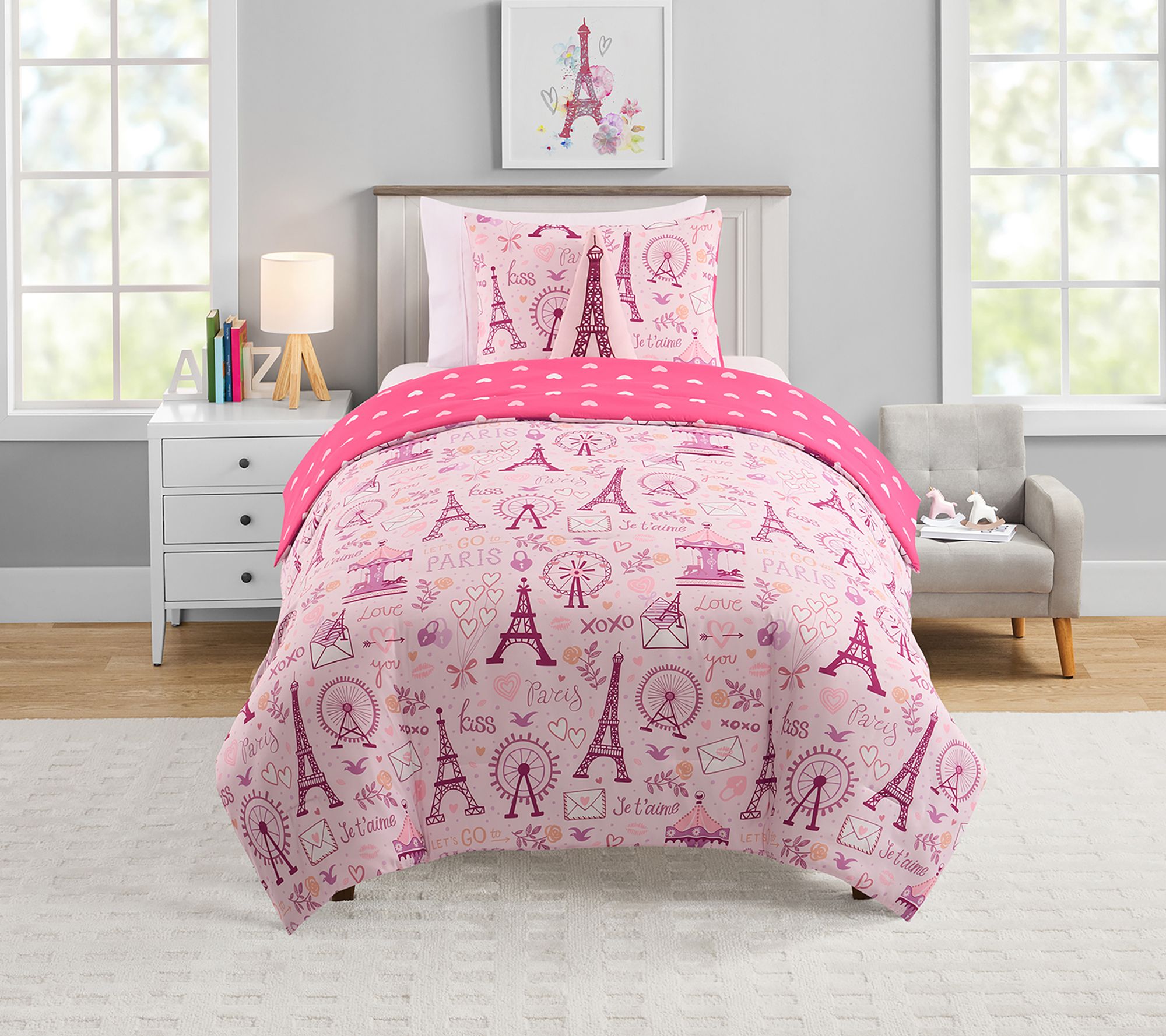 Olivia & Finn Paris 3-Pc Reversible Kids Comforter Set, Twin
