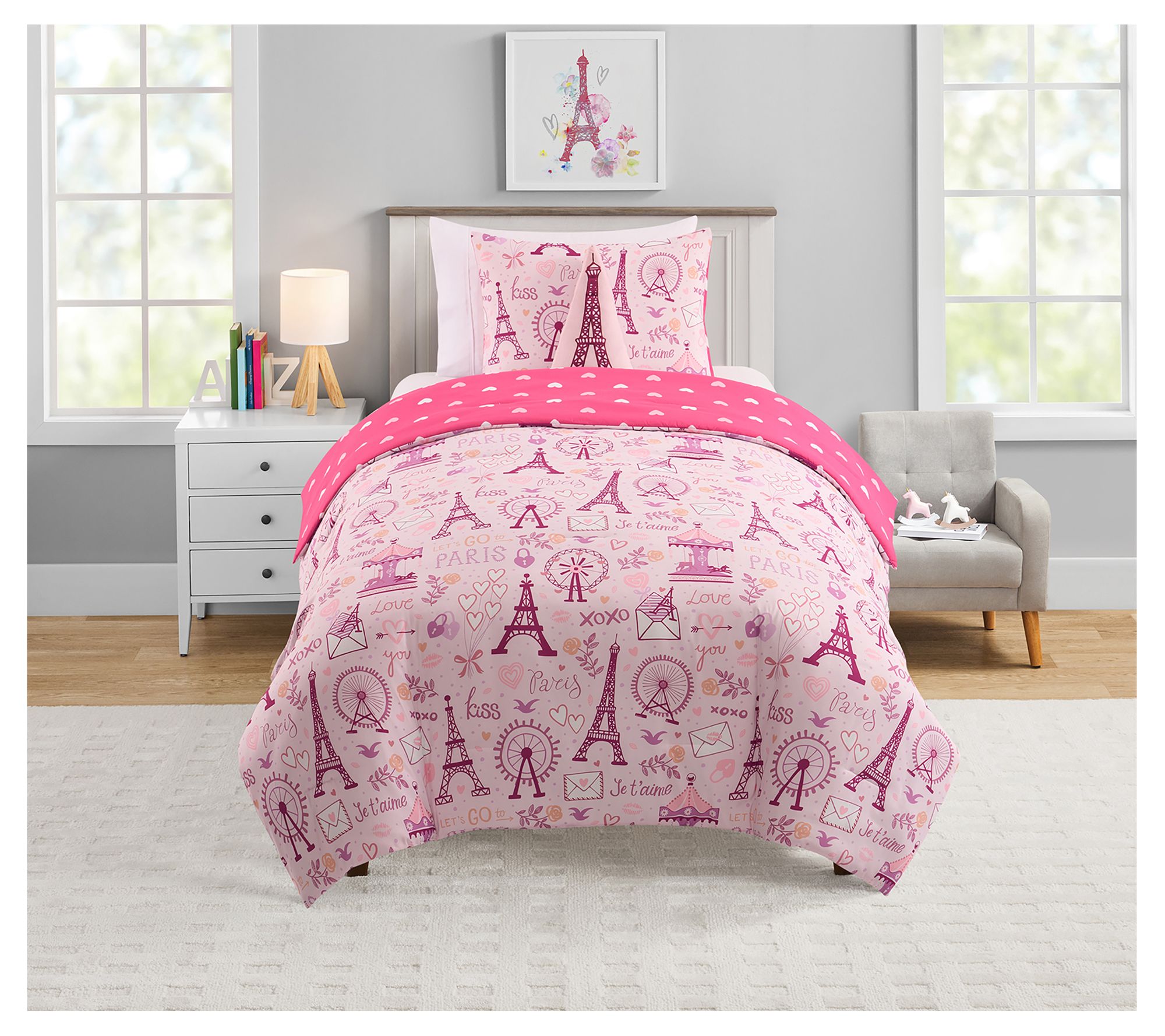 Olivia & Finn Paris 3-Pc Reversible Kids Comforter Set, Twin