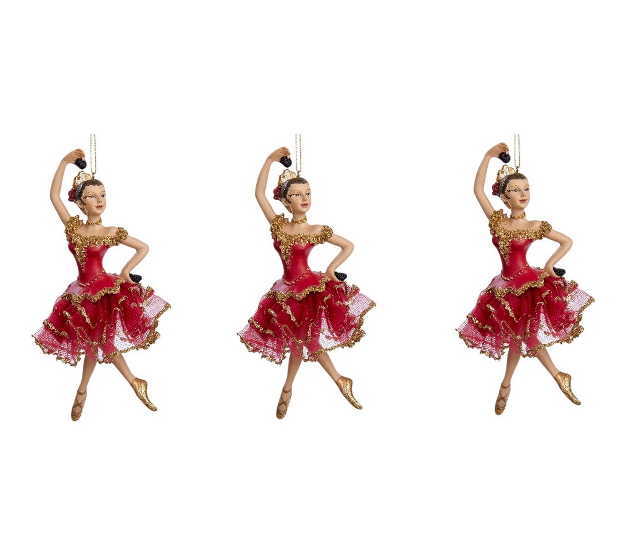 RC Home Decor-Set of 3 Red & Gold Ballerina Christmas Ornament