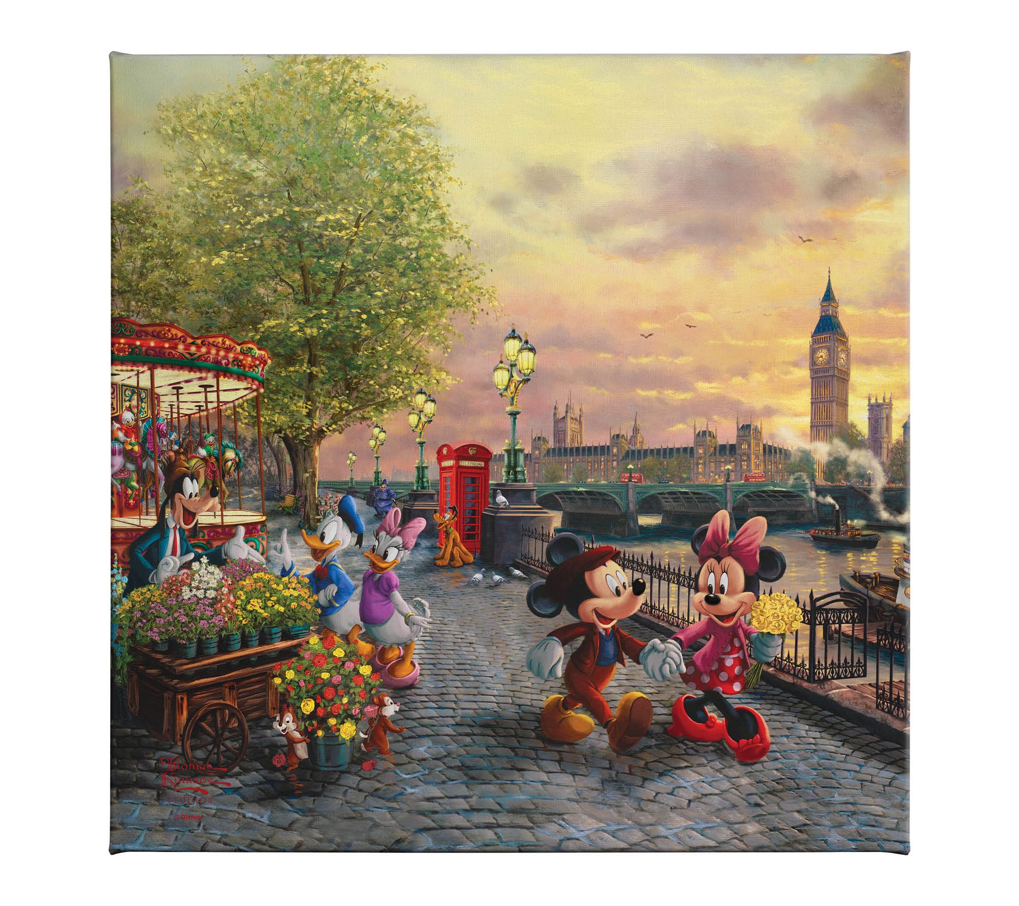 Thomas Kinkade Mickey and Minnie in London 14x14 Gallery Wrap