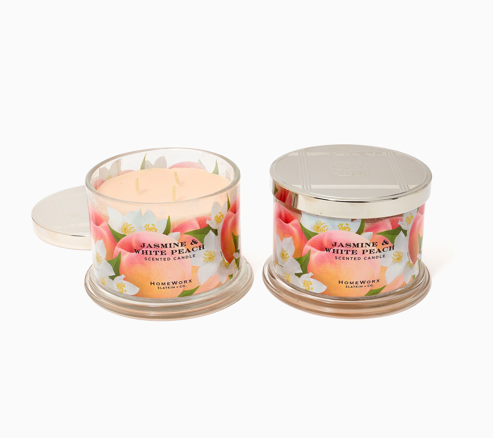 HomeWorx by Slatkin + Co. S/2 14oz Jasmine & White Peach Candles