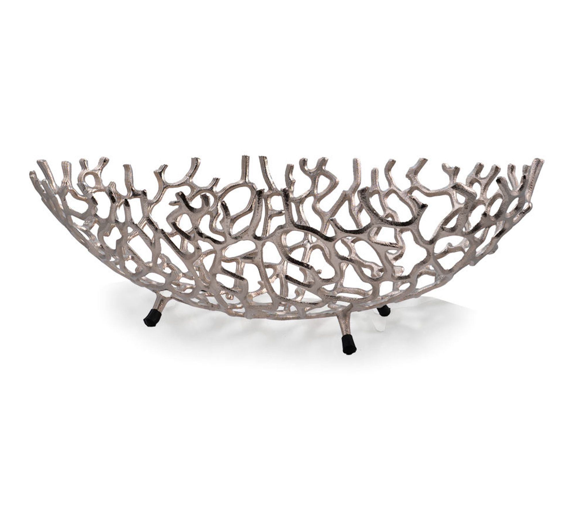 HomeRoots 22" Silver Aluminum Coral Oval Centerpiece Bowl