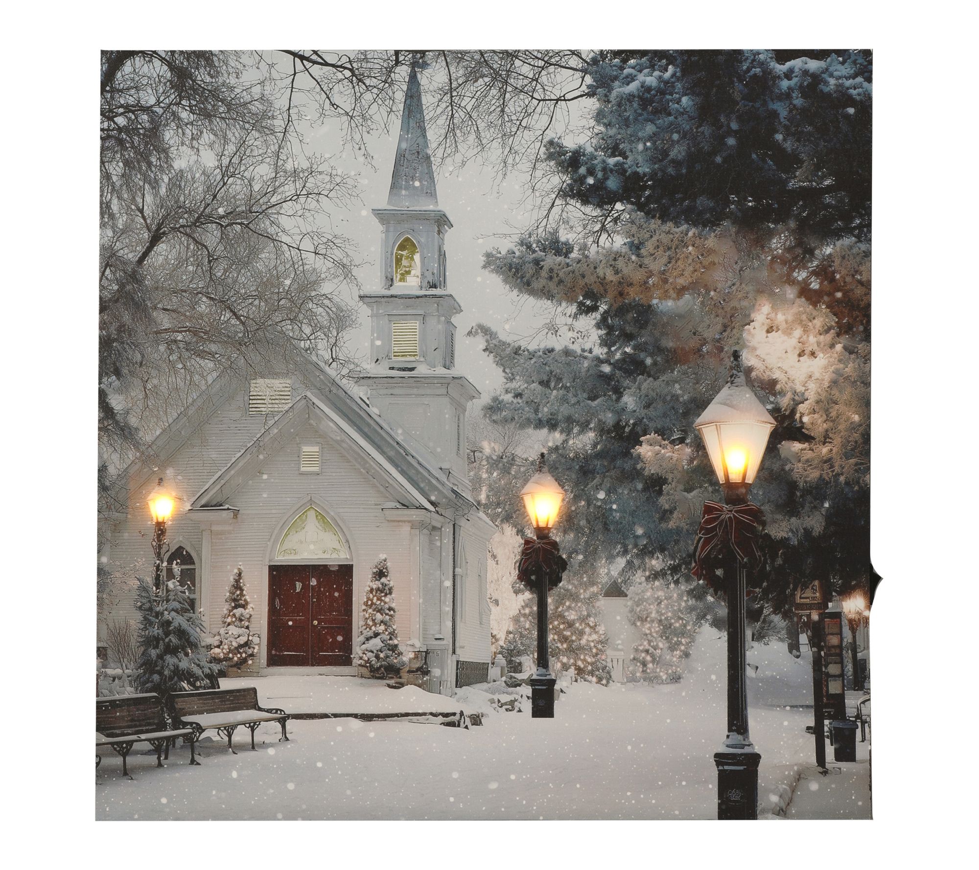 16X16" LED Country Winter Church Art by Valerie