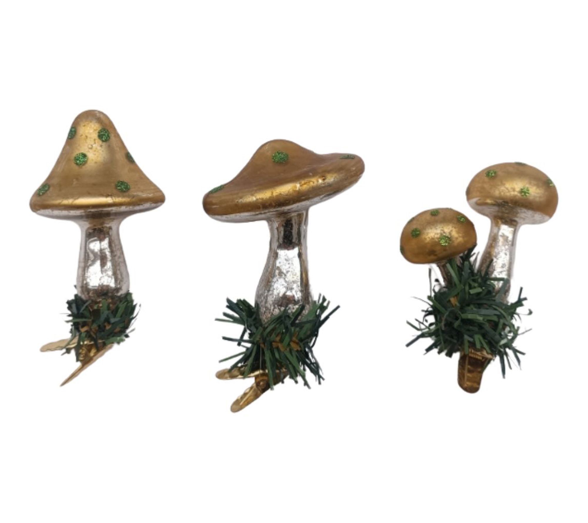 Whitehurst 3"/4"/5" Gold Mushroom glss orns by Eddie Ross, S/3