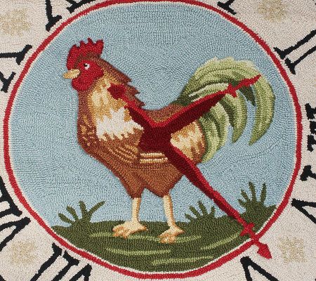 HomeReflections Handmade 3'x3' Round Rooster Accent Rug - QVC.com