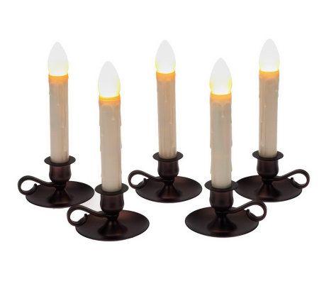 S/5 Battery Operated Chamberstick Candles w/Clips by Valerie - QVC.com