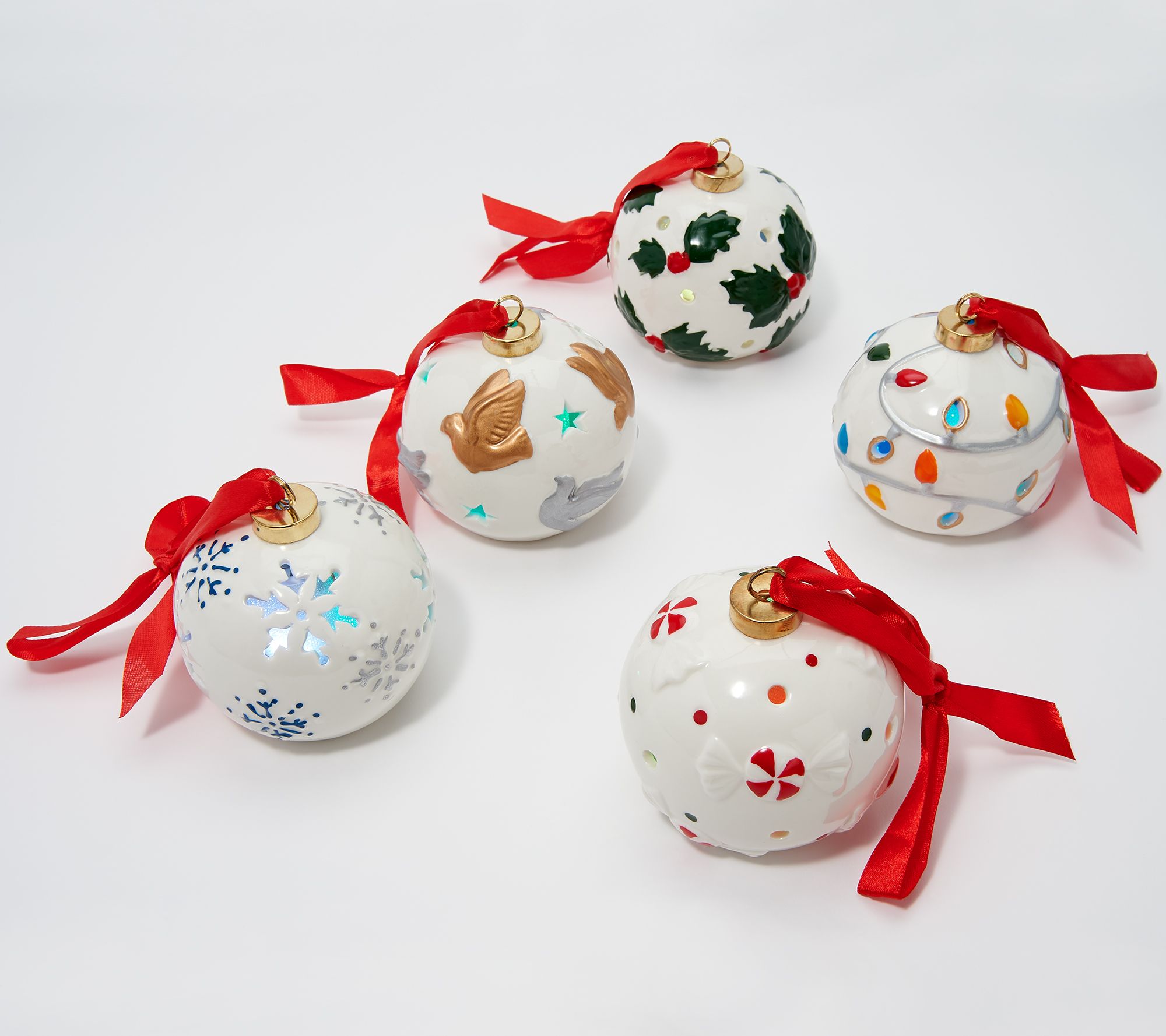 "As Is" Lightscapes Set of 5 Lit Porcelain Ornaments