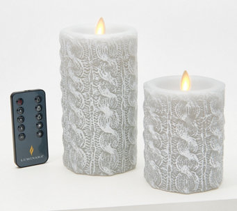 Martha Stewart Set of 2 Cable Knit Flameless Candle Pillars - H230236