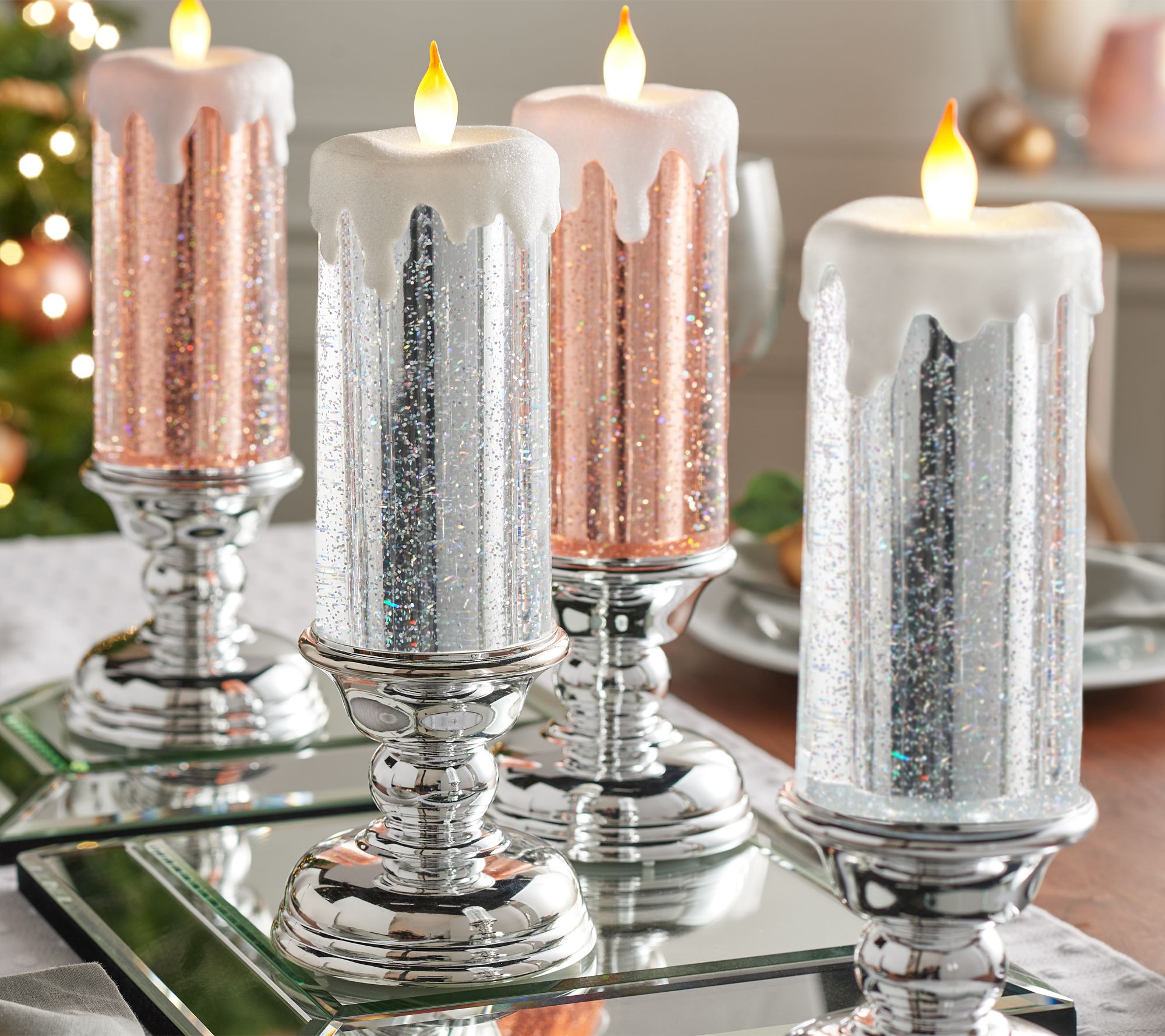 13" Illuminated Glitter Candle with Pedestal by Valerie