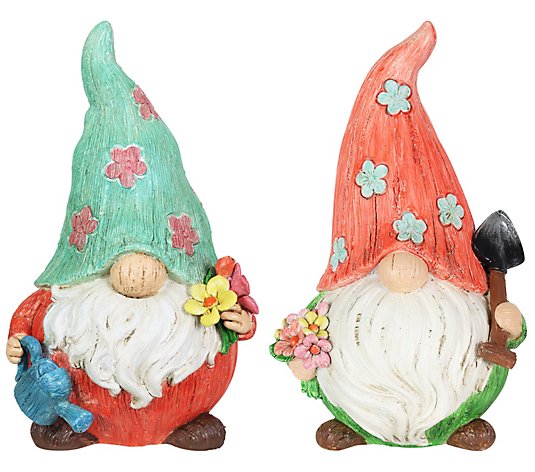 Exhart 2-Piece Pastel Daisy Hat Gnome Statues