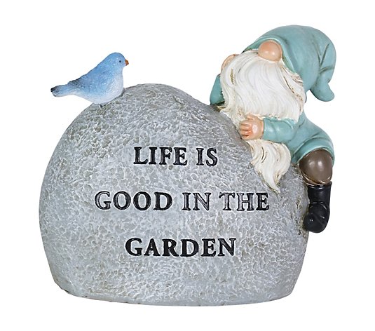 Exhart Solar Gnome Life Bird Garden Stone