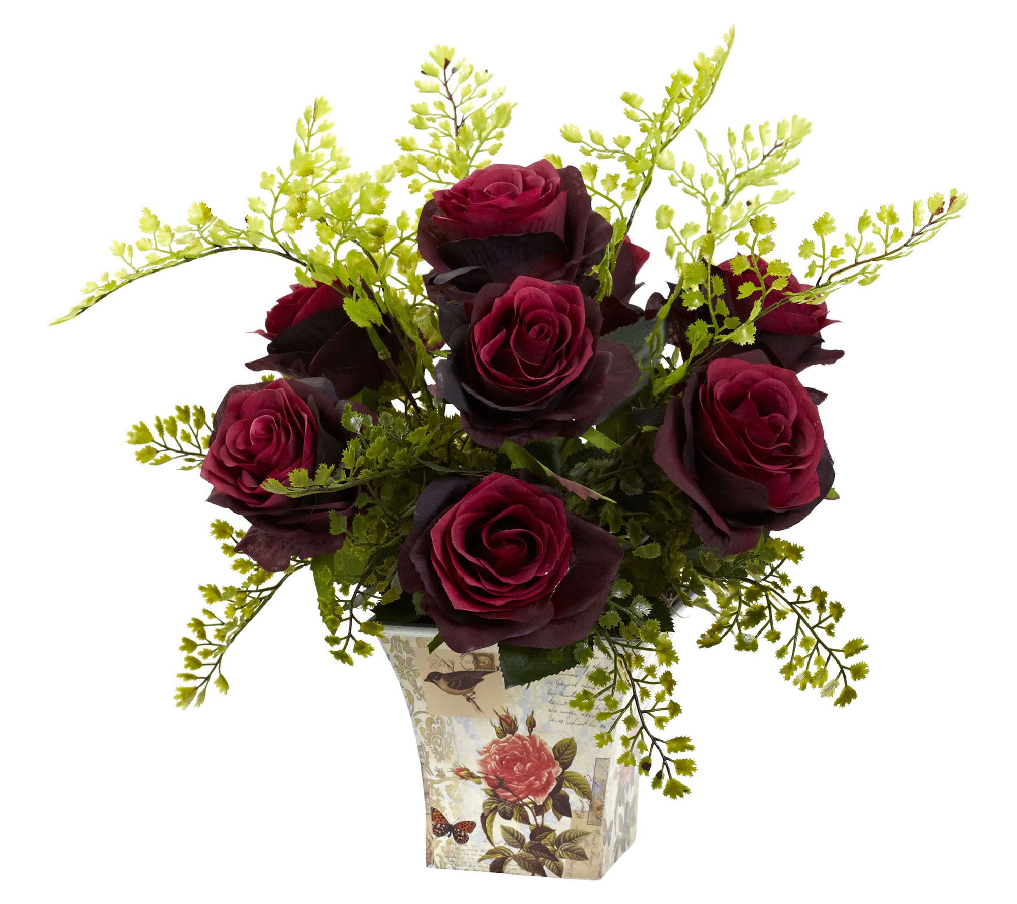 Rose & Maiden Hair w/Floral Planter by Nearly Natural