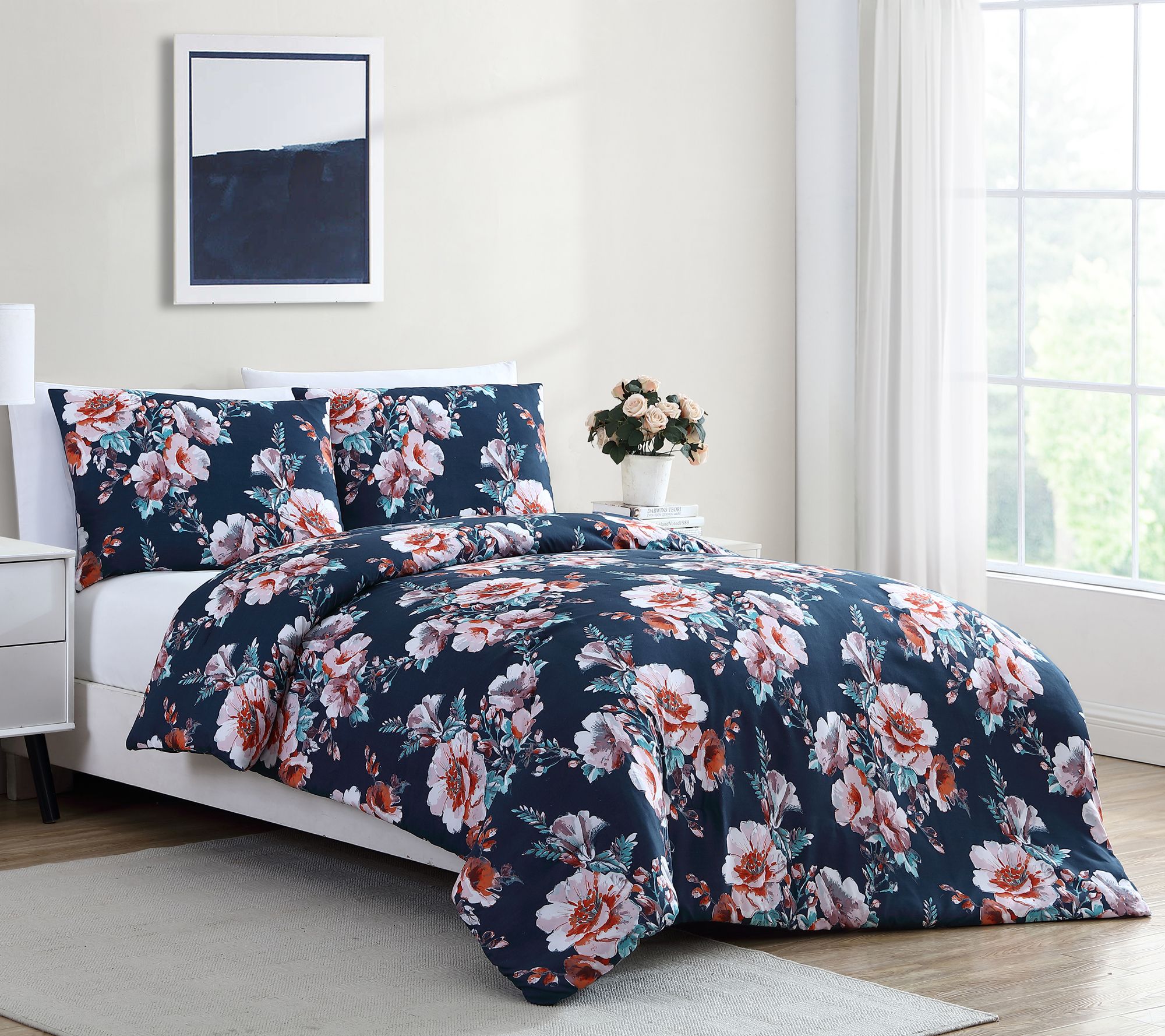 Vcny Home Shelley Navy Floral King Comforter Set Qvc Com
