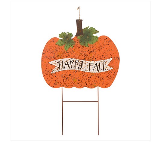 Glitzhome Happy Fall Metal Pumpkin Yard Standing/Hanging Decor