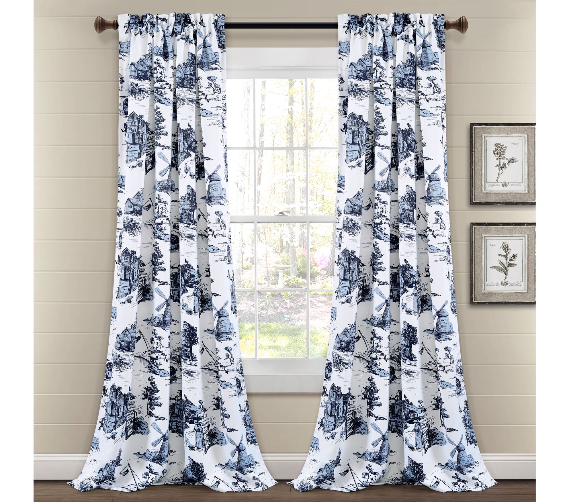 French Country Toile Room Darkening 52"x95" Window Panel Set